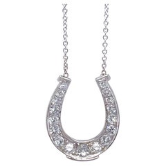 Vintage Mid Century Diamond White Gold Horseshoe Pendant Necklace