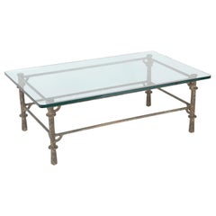 Midcentury Diego Giacometti Style Glass Top Brass Coffee Table
