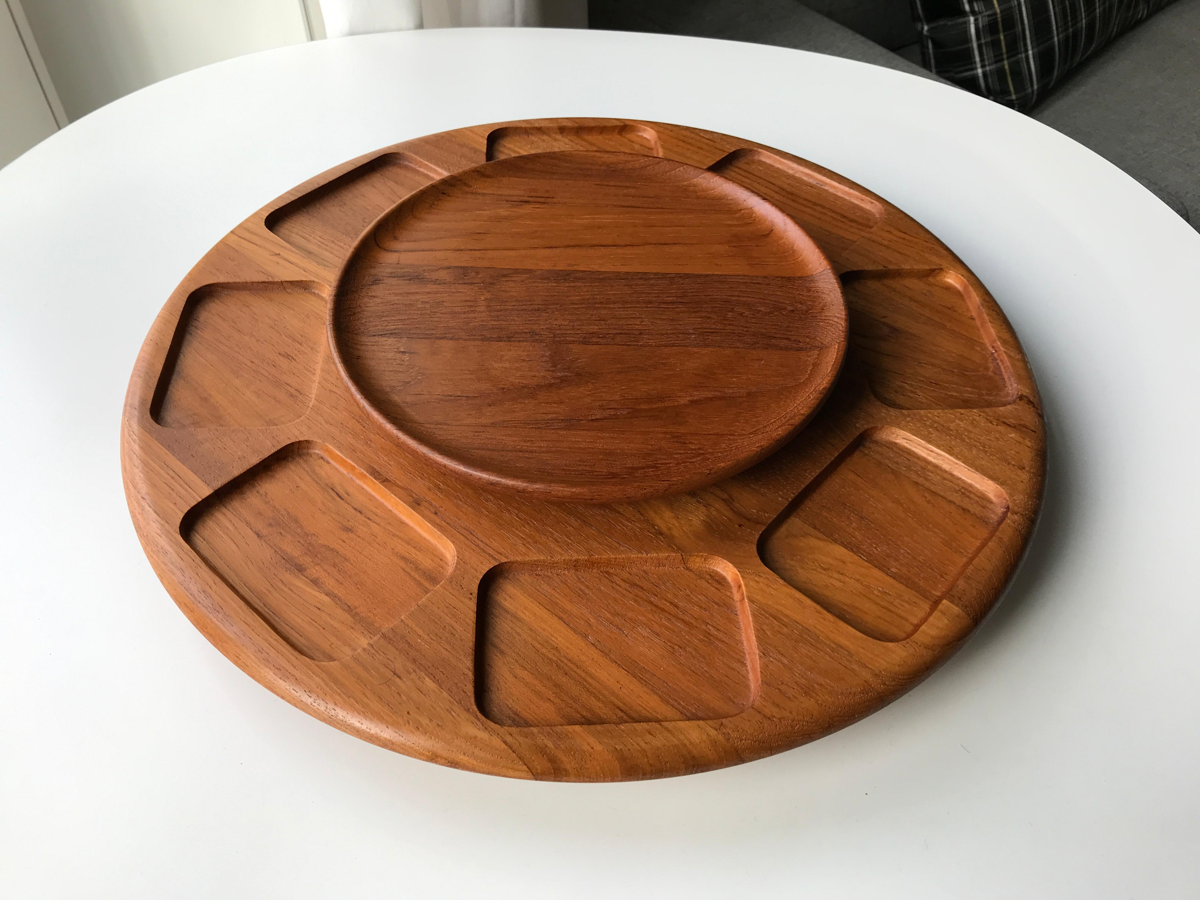 Mid-Century Digsmed Lazy Susan Solid Teak Tray For Sale 2