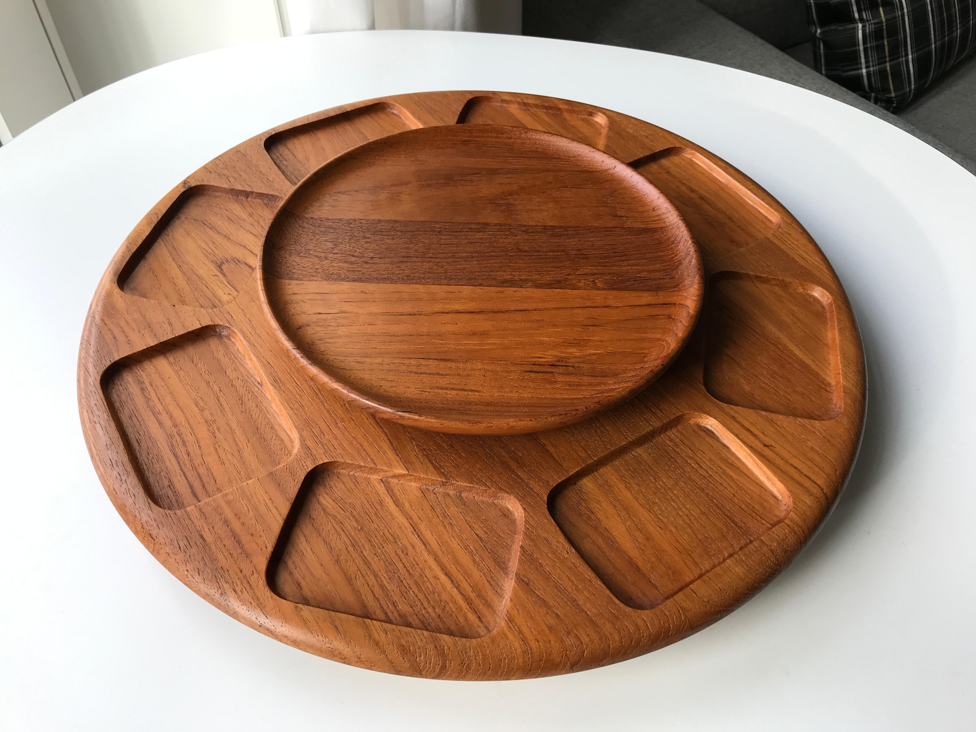 Mid-Century Digsmed Lazy Susan Solid Teak Tray For Sale 3