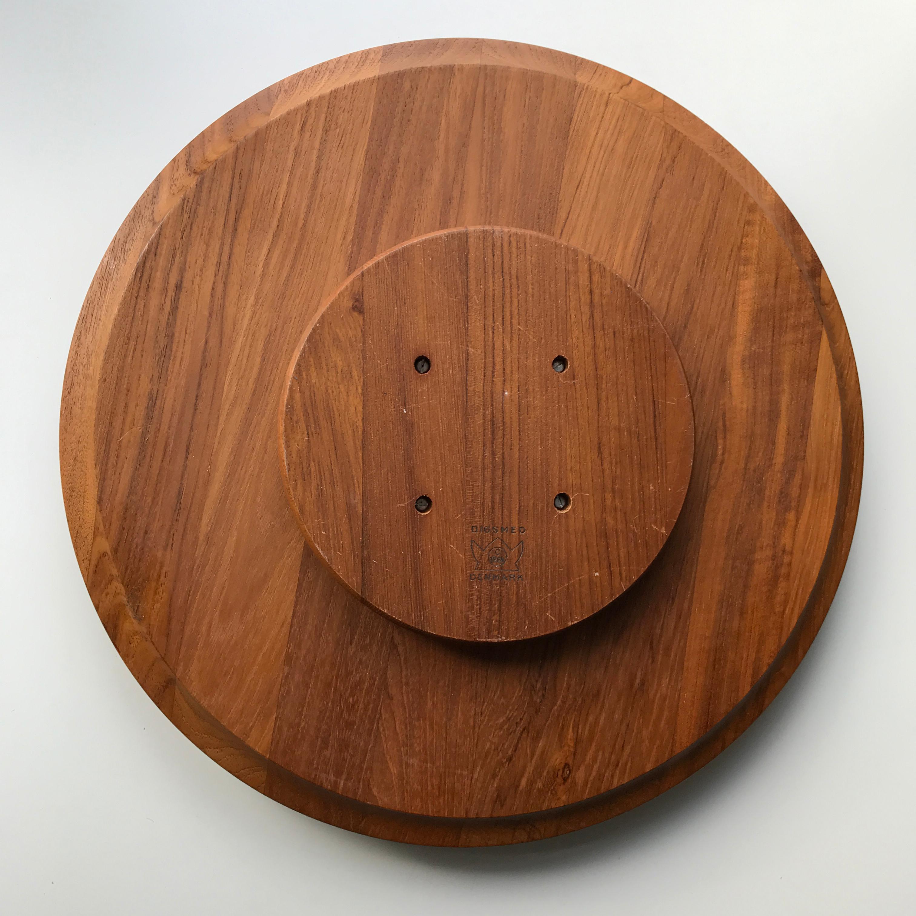 Danish Mid-Century Digsmed Lazy Susan Solid Teak Tray For Sale