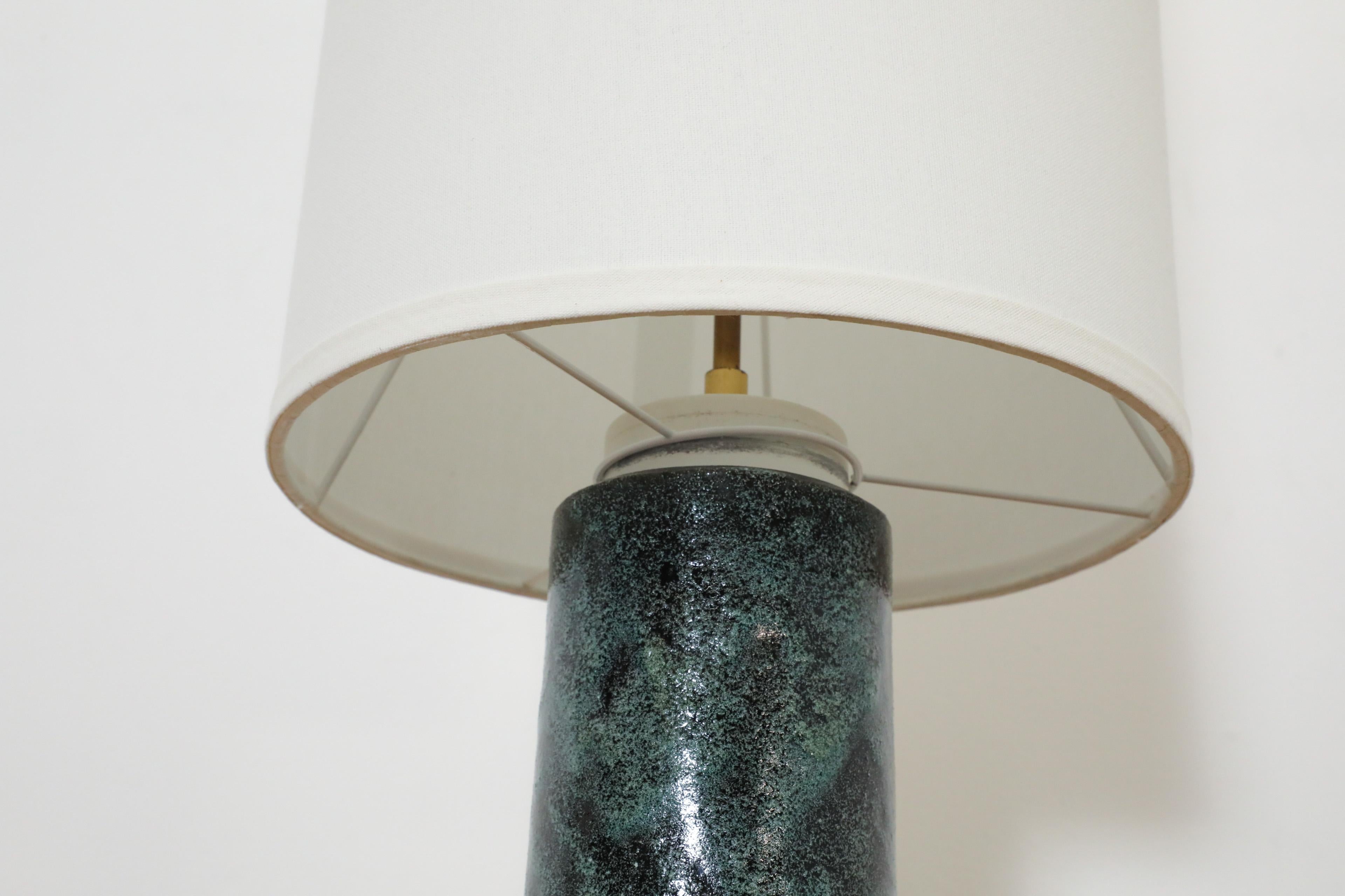 Mid-Century Dijkstra Lampen Green Lava Ceramic Table or Floor Lamp w/ Tall Shade 3