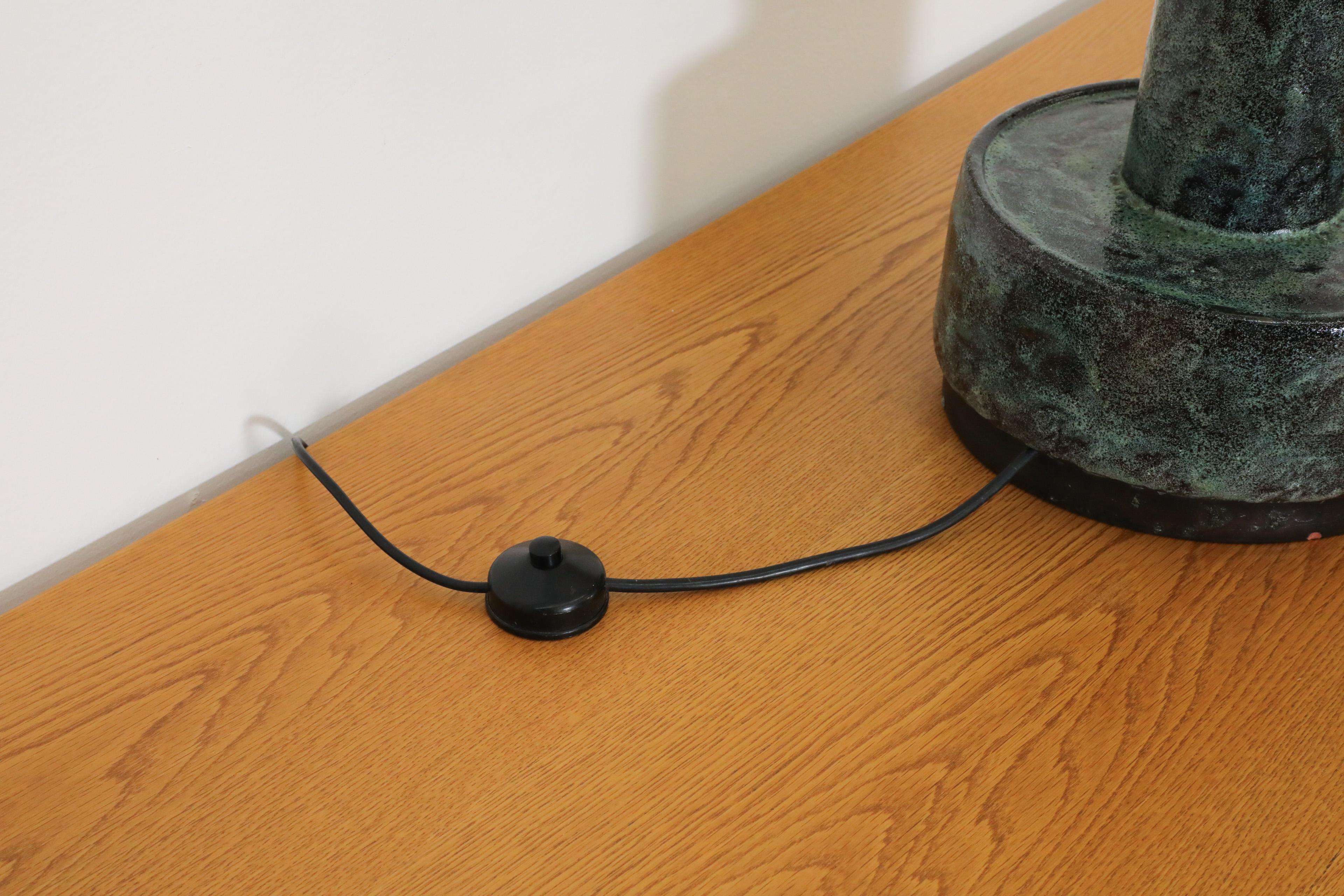 Mid-Century Dijkstra Lampen Green Lava Ceramic Table or Floor Lamp w/ Tall Shade 9
