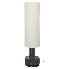 Vintage Mid-Century Dijkstra Lampen Green Lava Ceramic Table or Floor Lamp w/ Tall Shade