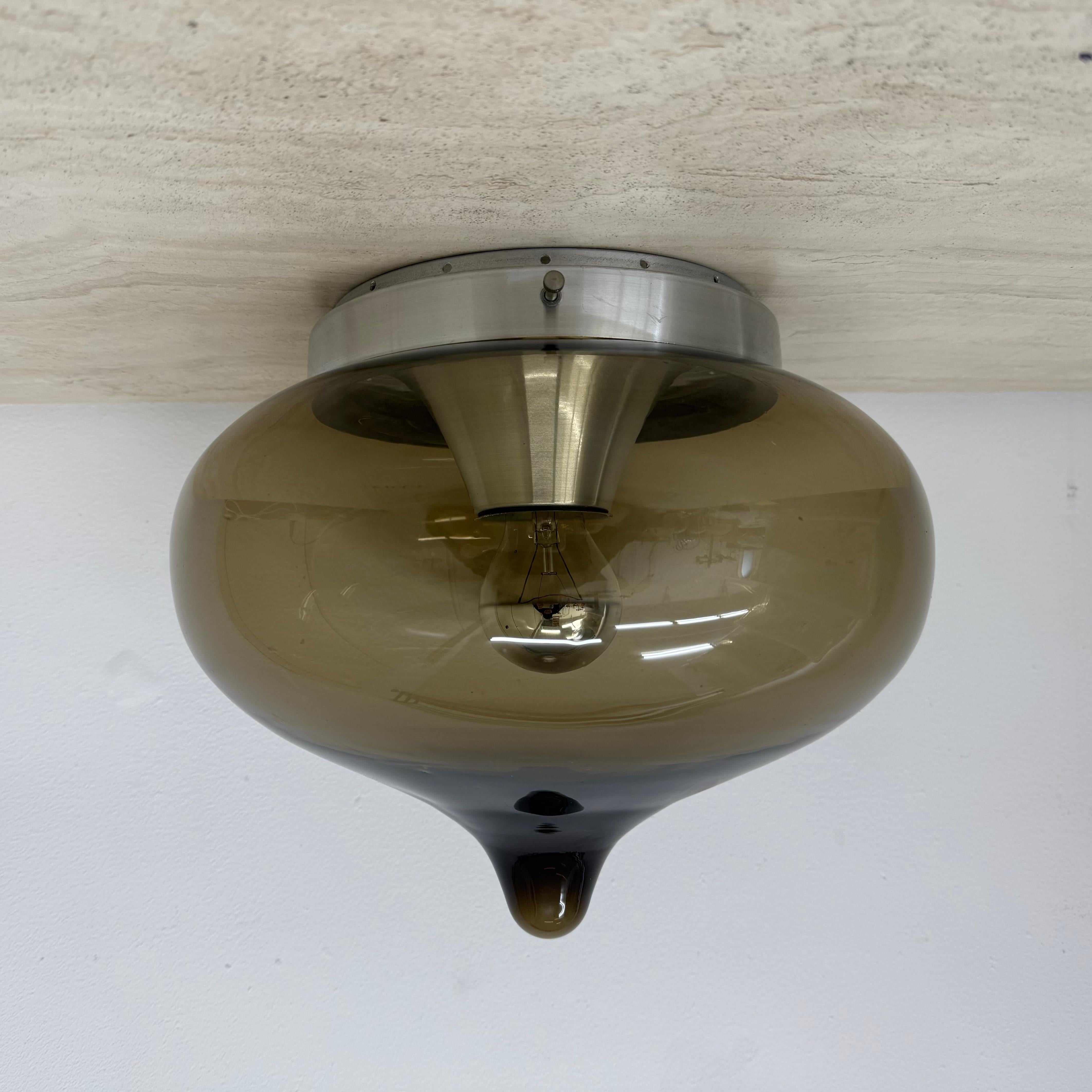 Lámpara de techo de cristal ahumado Dijkstra de mediados de siglo space age, años 70 Aluminio en venta