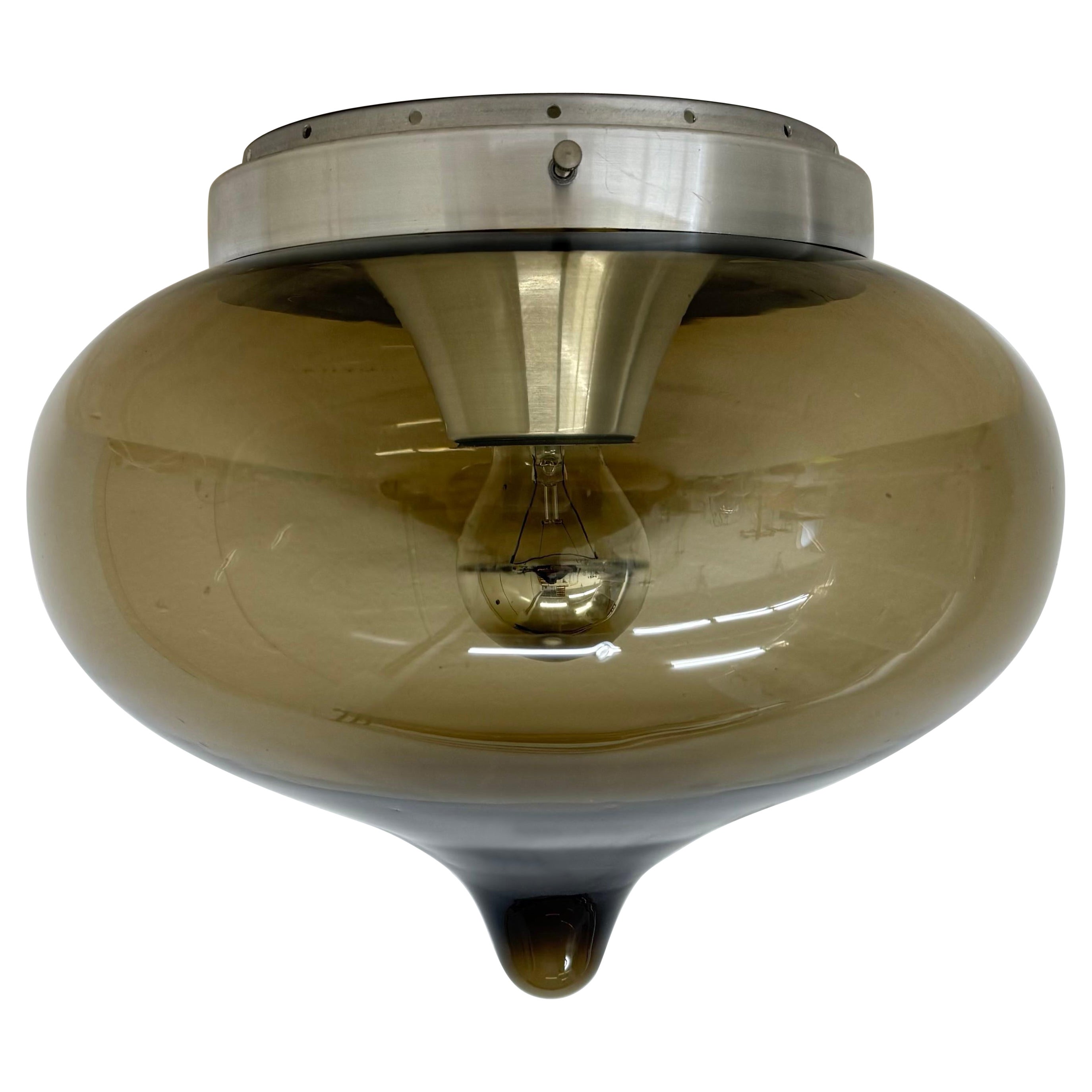 Lámpara de techo de cristal ahumado Dijkstra de mediados de siglo space age, años 70