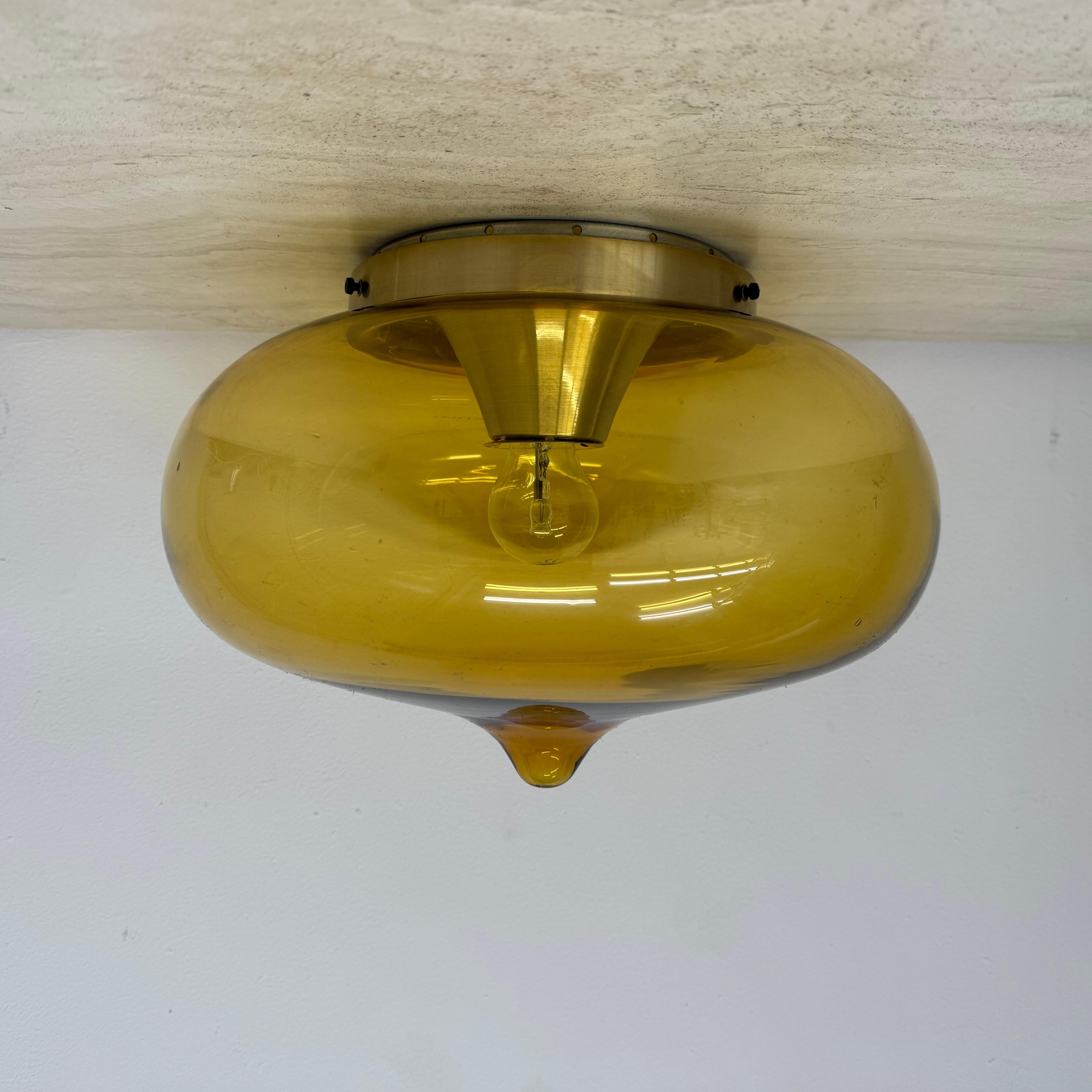 Mid-Century Modern Plafonnier en verre jaune Dijkstra du milieu du siècle, âge de l'espace, années 1970 en vente