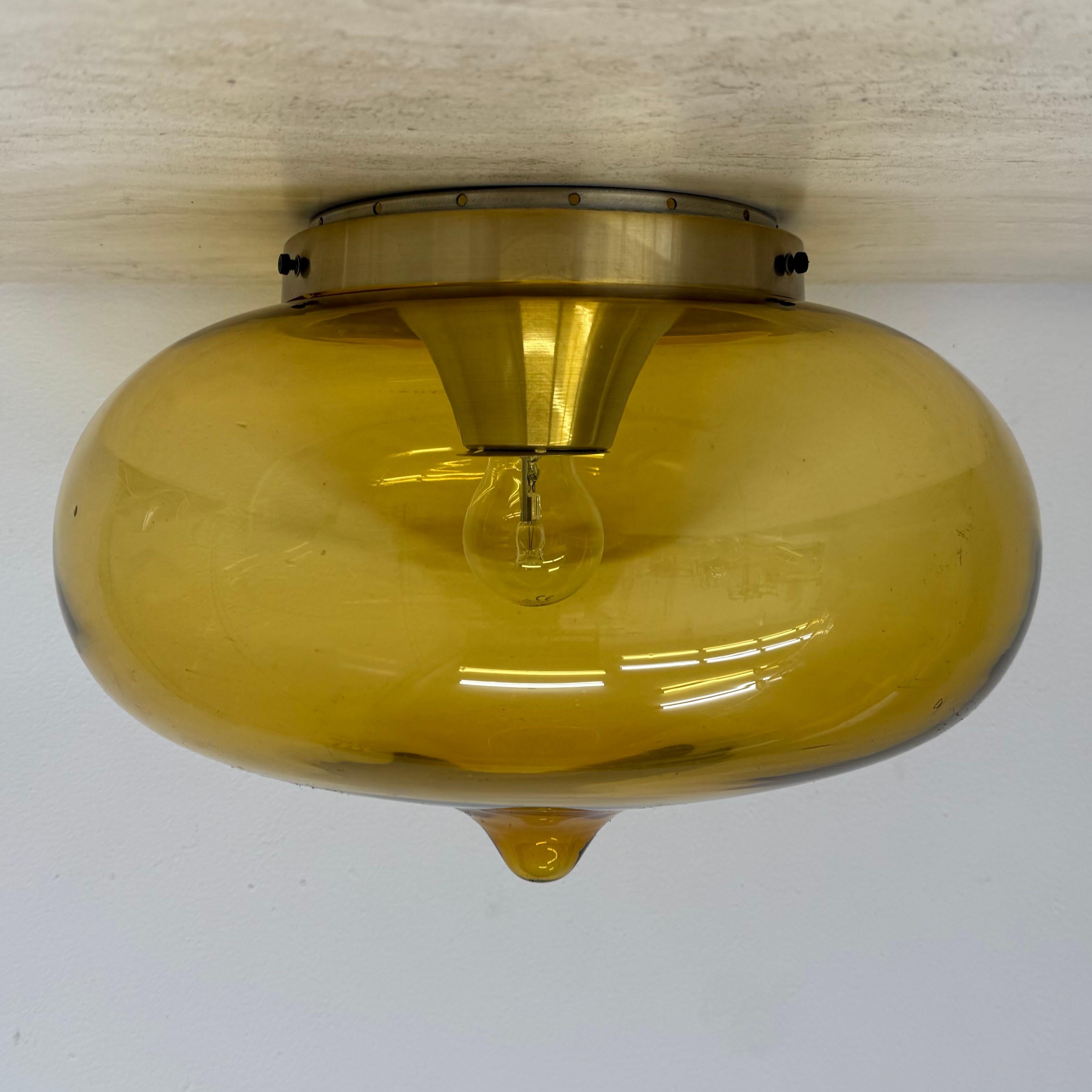 Néerlandais Plafonnier en verre jaune Dijkstra du milieu du siècle, âge de l'espace, années 1970 en vente