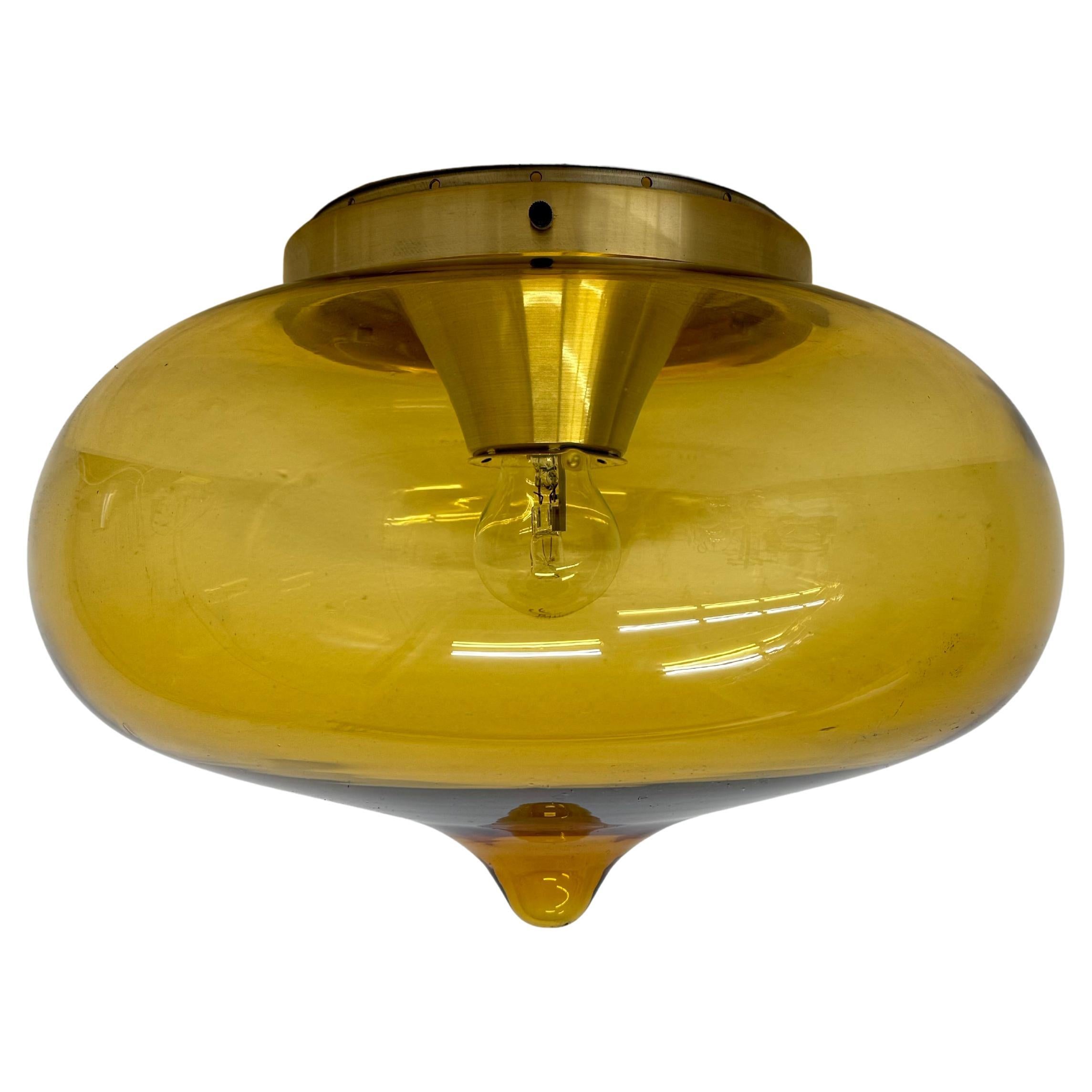 Mid-century Dijkstra yellow glass ceiling lamp space age, 1970’s