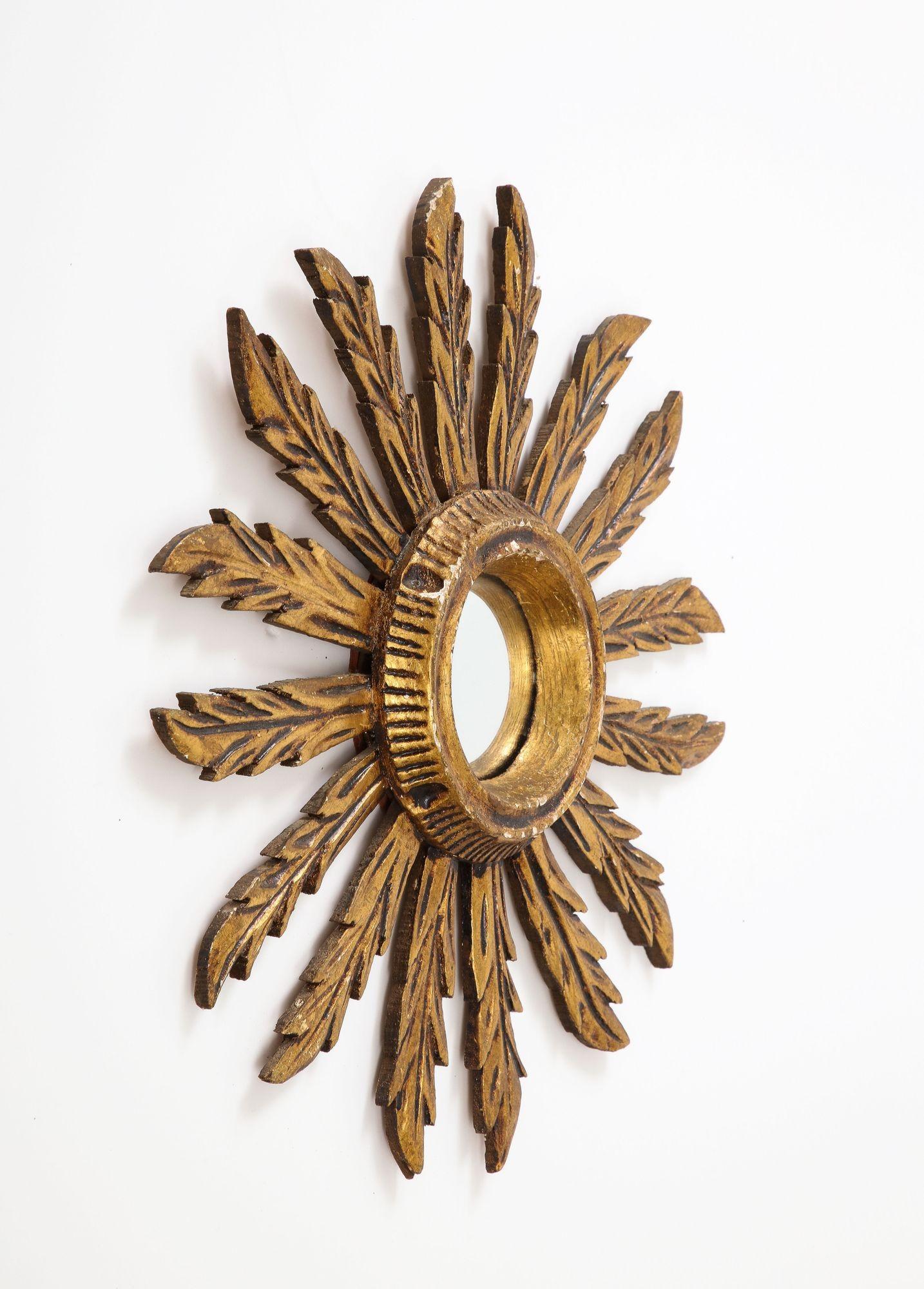 French Mid Century Diminutive Starburst Mirror For Sale