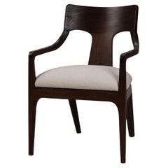 Mid-Century Dining Armchair – Walnut Finish, Cream Seat