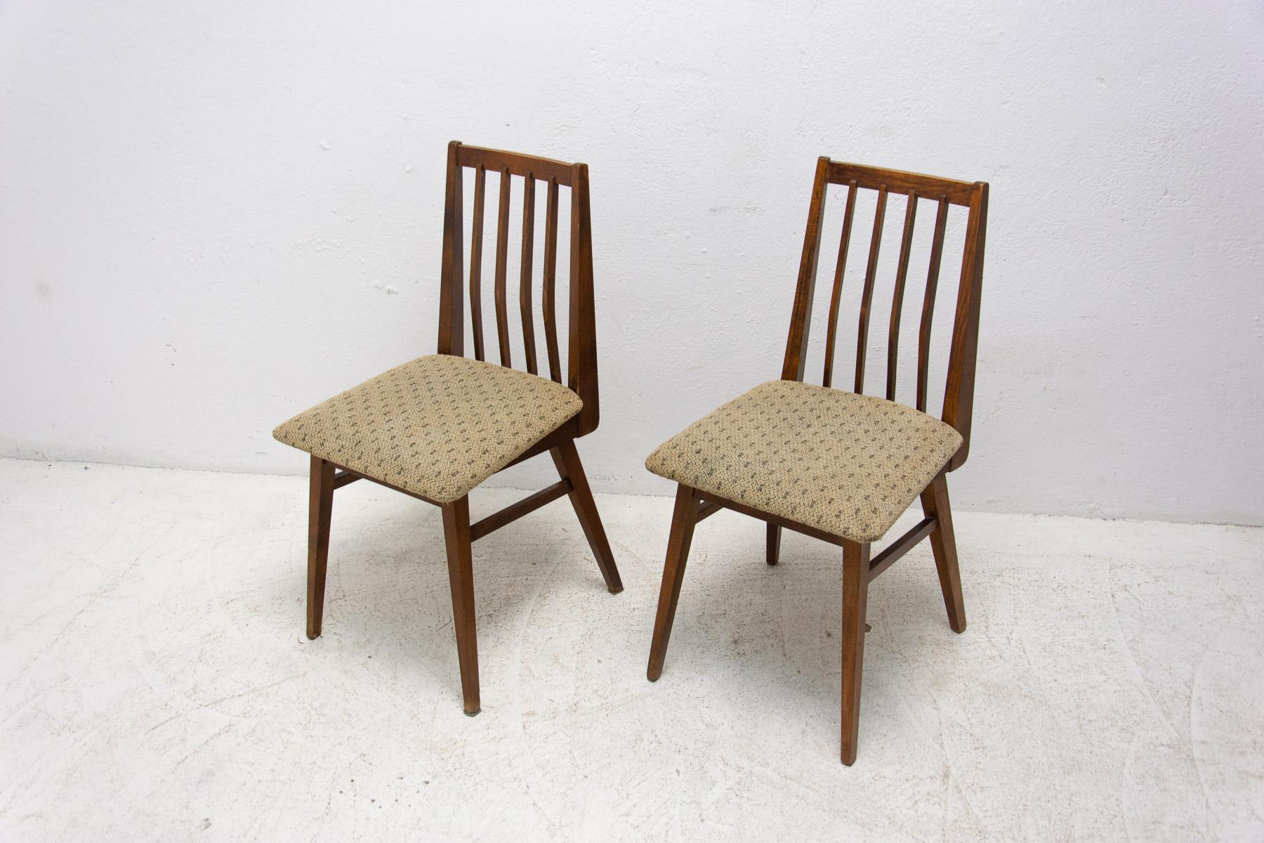 Fabric Mid century Dining Chairs, 1960s, Set of 2 For Sale