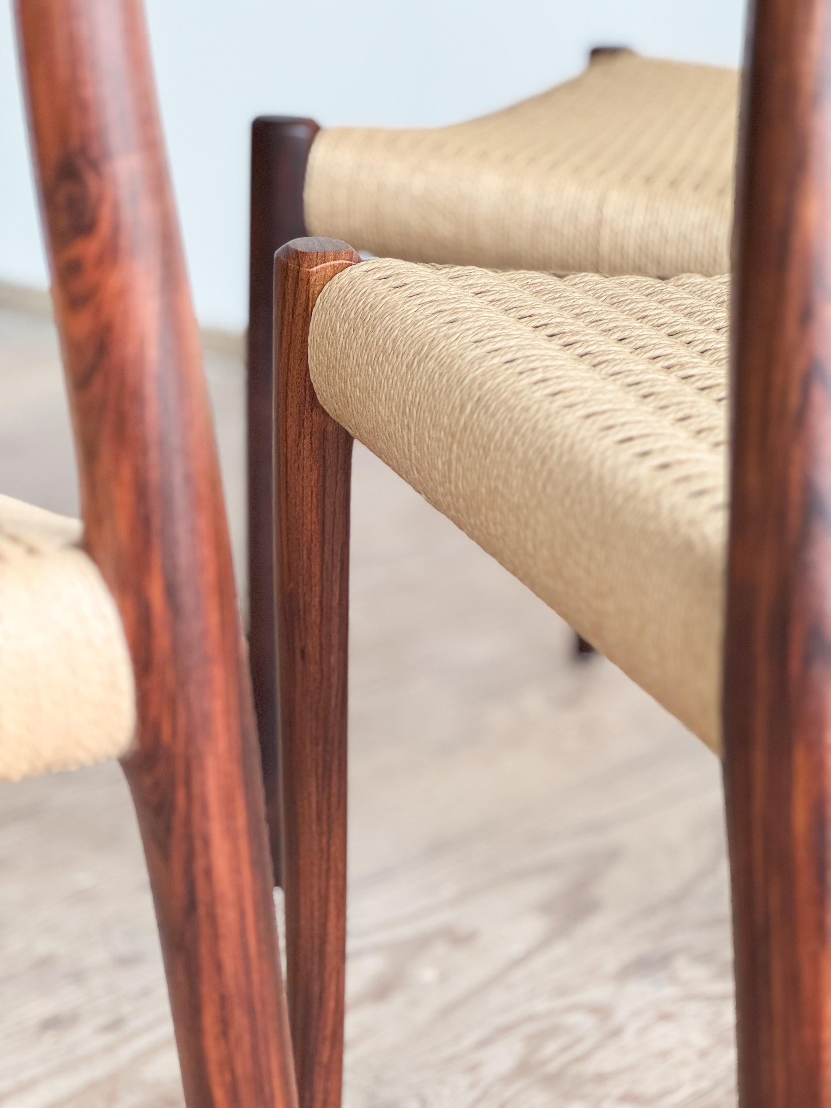 Papercord Mid-Century Dining Chairs #77 by Niels O. Møller for J. L. Moller, Set of 6 For Sale