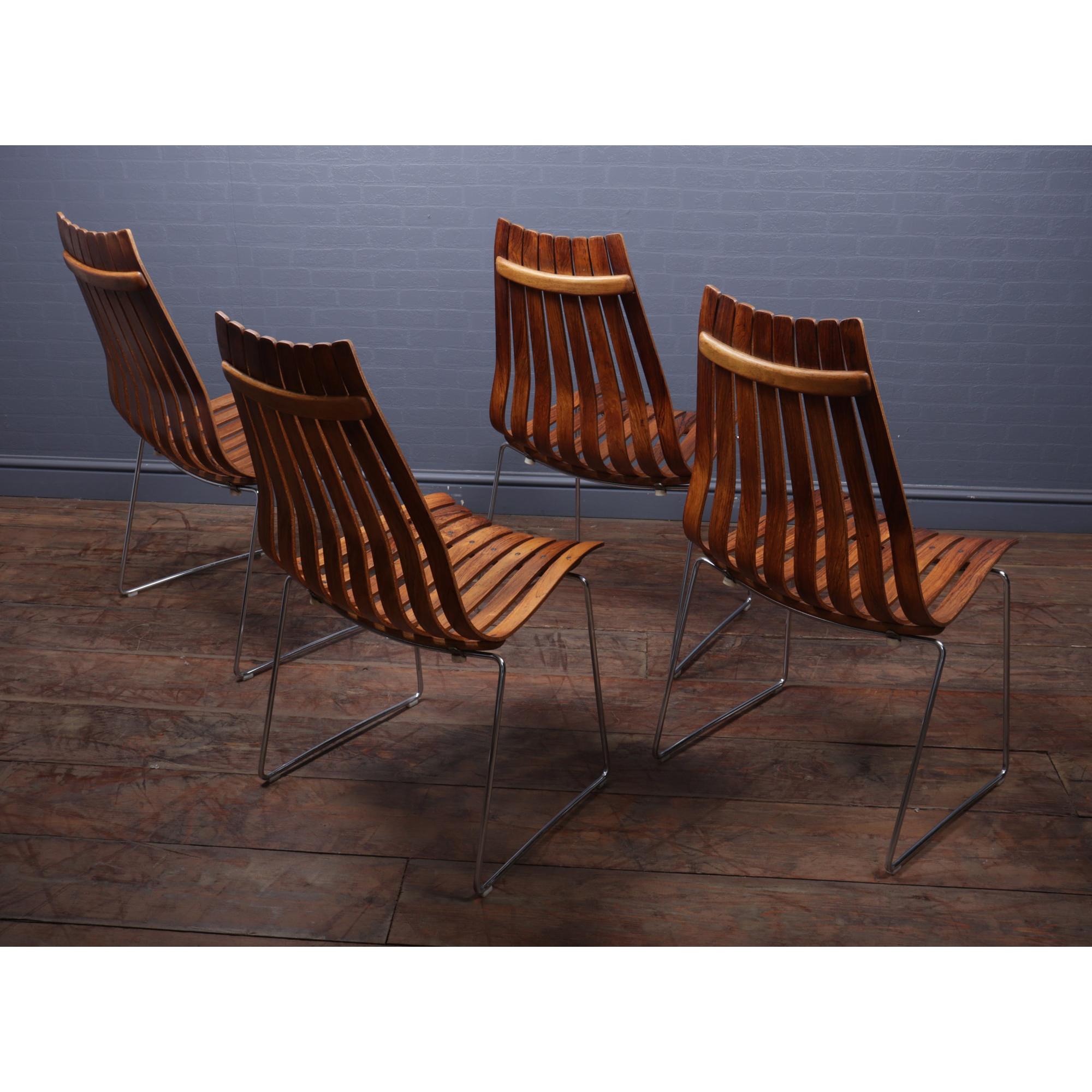 Mid century dining chairs by Hans Brattrud for Hove Mobler, Set of 4
A set of 4 Hans Brattrud rosewood Scandia High back chairs with padded seats and backs were produced by Hove Mobler in Norway in the 1960 The chairs have undergone light