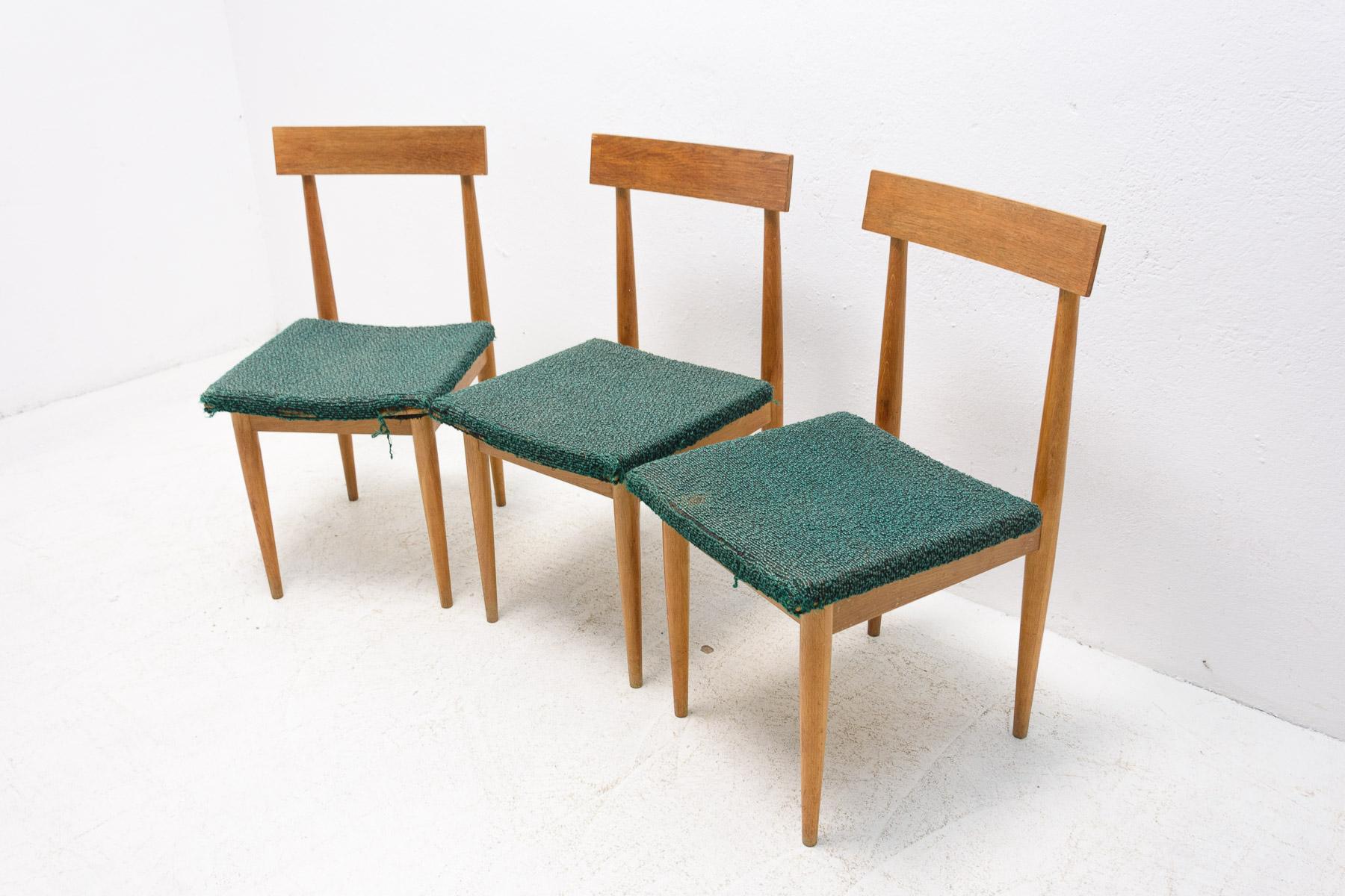 Fabric Mid Century Dining Chairs by Jitona, Czechoslovakia, 1970's, Set of 3 For Sale