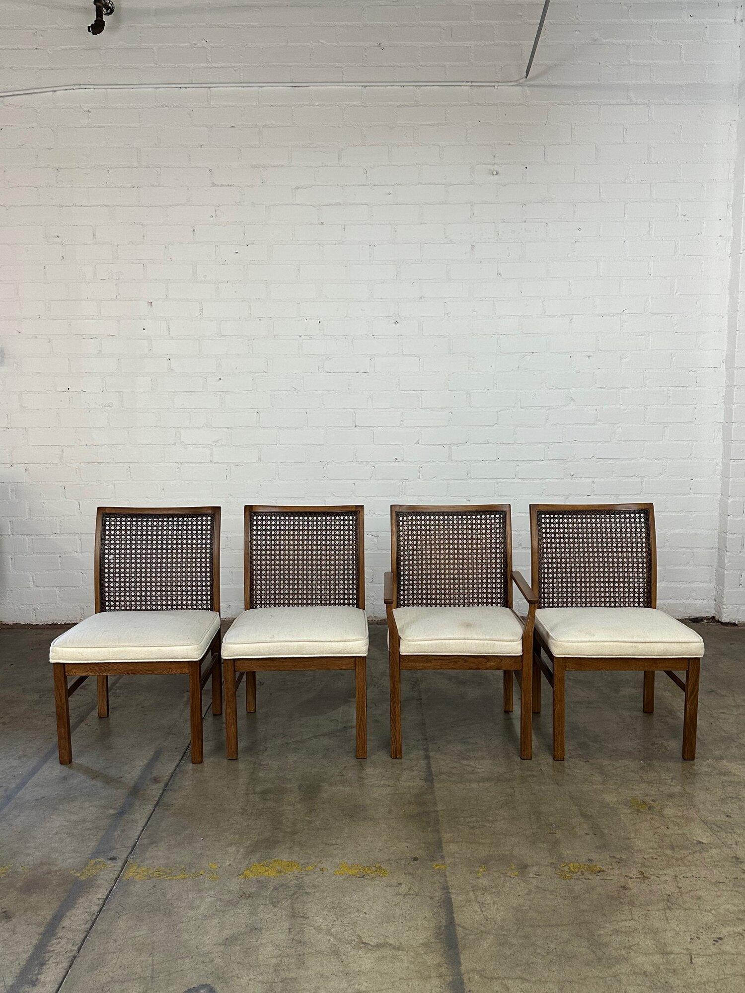 W21 D21 H35 SW20.5 SD18 SH18

with arm W22 D22 H35 SW17 SD17.5 SH18 AH23

Vintage dining chairs by Lane in great condition. Frames have been fully restored and are structurally sound and sturdy. Chair do have original upholstery in usable