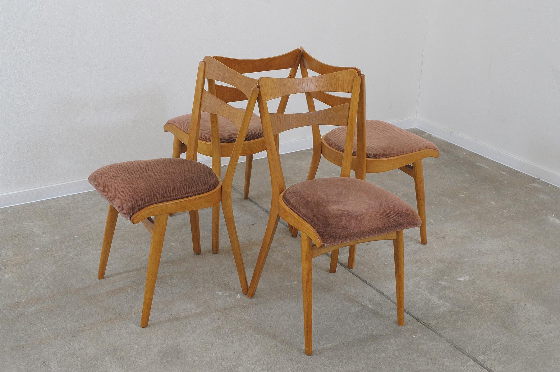 Czech Mid century Dining Chairs by Tatra nabytok, Set of 4 For Sale
