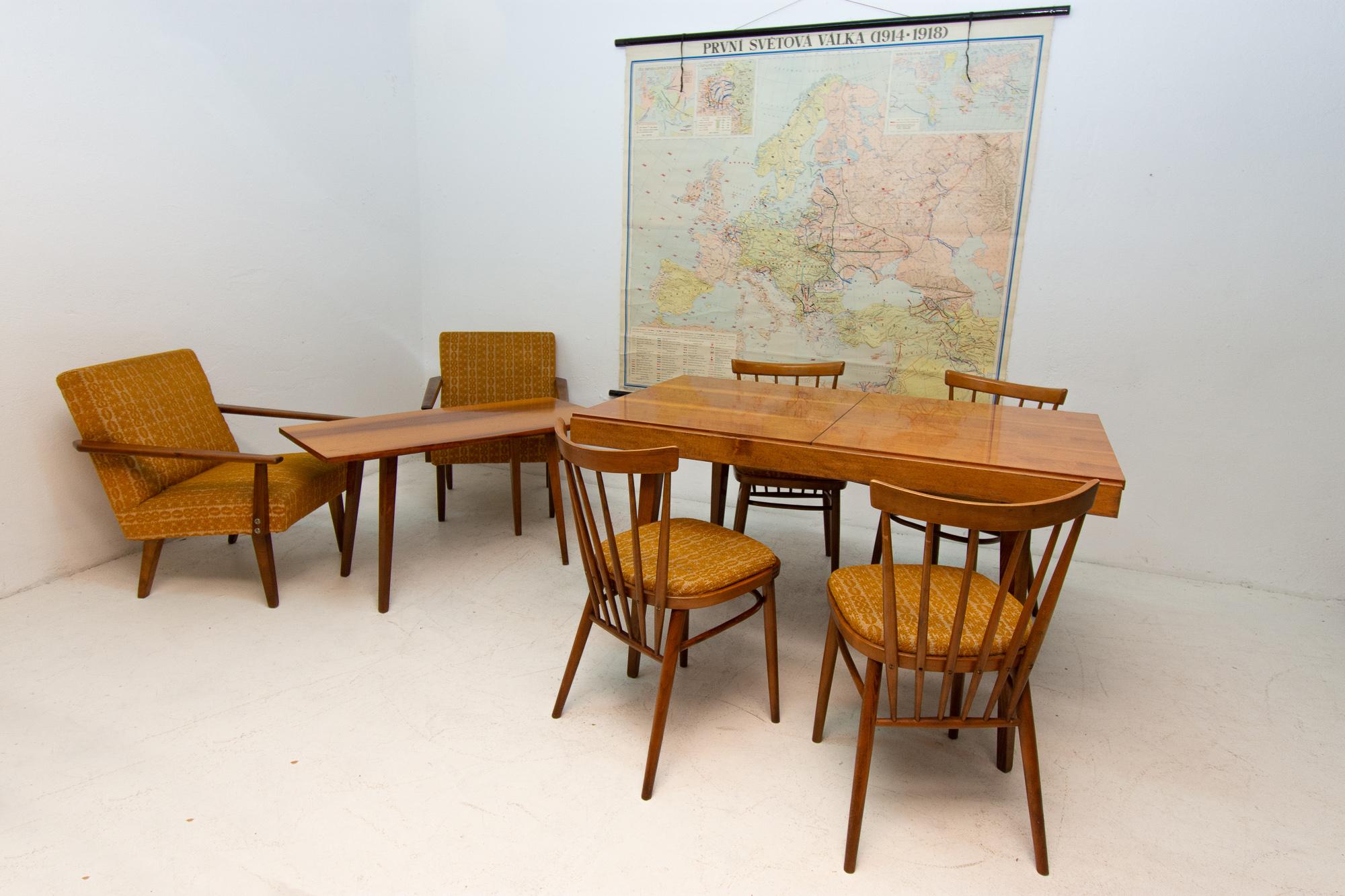 Czechoslovak dining chairs, 1960s, designed by J. Kobylka and produced by Tatra nabytok Pravenec. Very interesting shaping. In very good vintage condition. Price is for the set of four.
