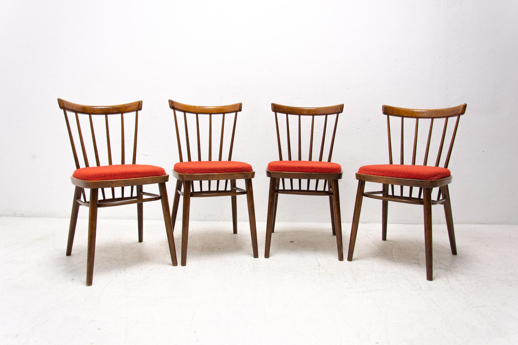 Czechoslovak dining chairs, 1960´s, designed by J.Kobylka and produced by Tatra nabytok Pravenec. Very interesting shaping. In very good vintage condition. Price is for the set of four.
  