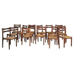 Mid Century Dining Chairs Guillerme et Chambron Oak Wood Rope 1960 Set of 15