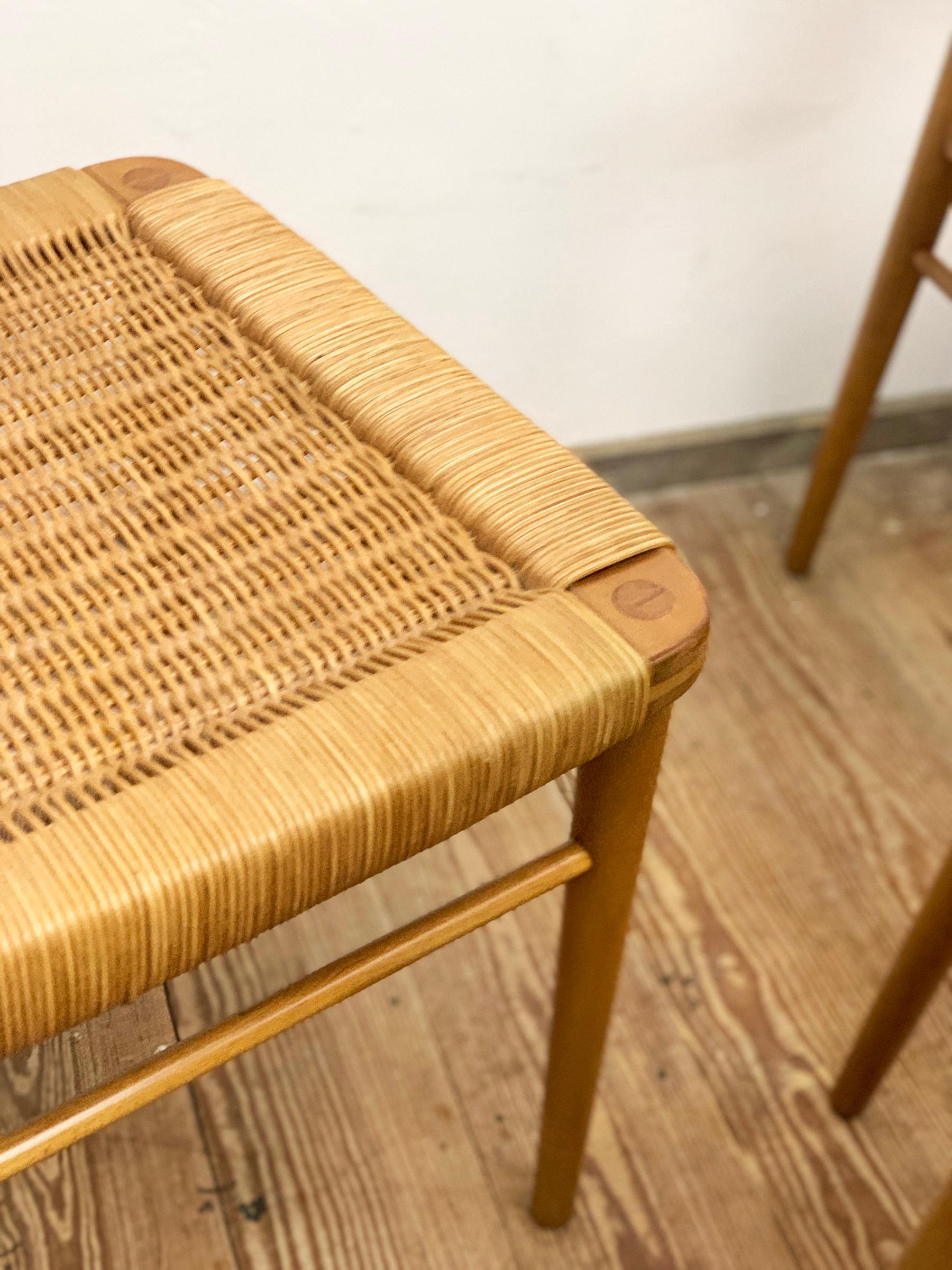 Mid-Century Dining Chairs in Cherry Wood and Rattan Mesh by Georg Leowald For Sale 8