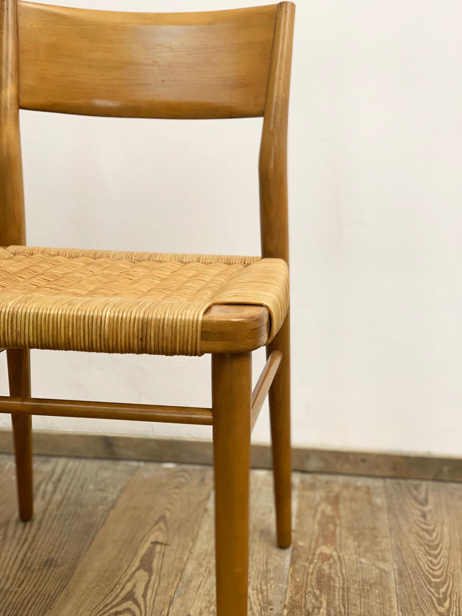 Mid-Century Dining Chairs in Cherry Wood and Rattan Mesh by Georg Leowald For Sale 10