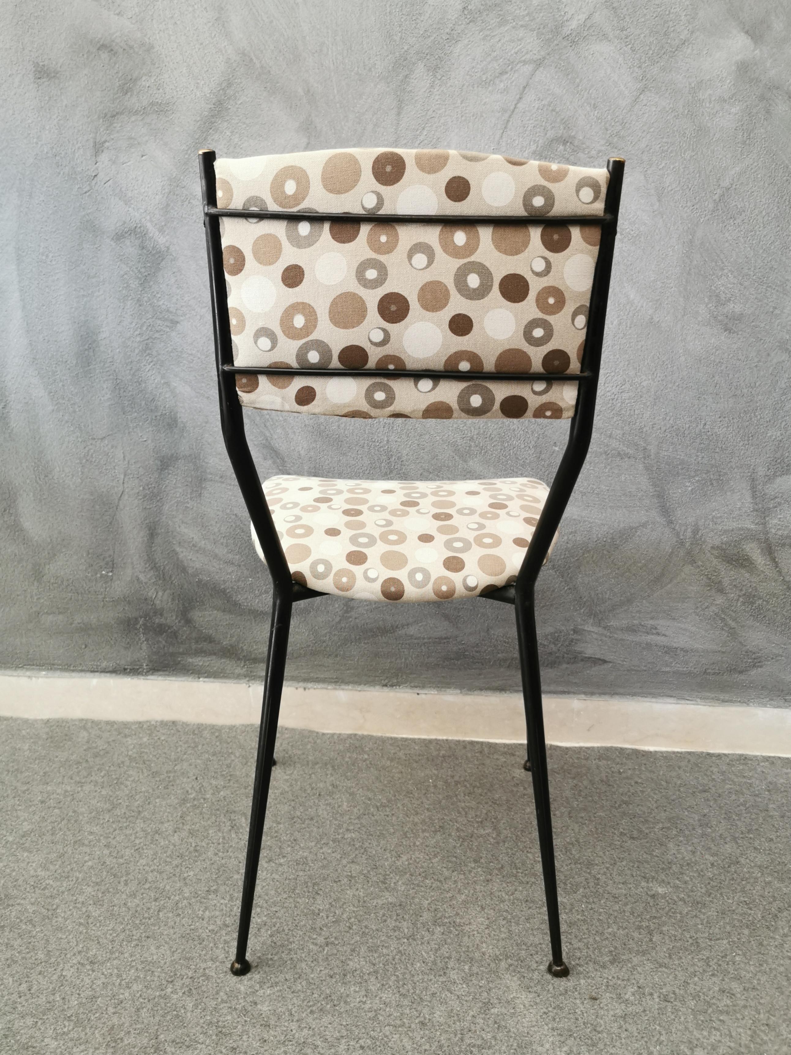 Italian Mid Century Dining Room Chairs Fabric Black Lacquered Metal Italy 1960s Set of 4