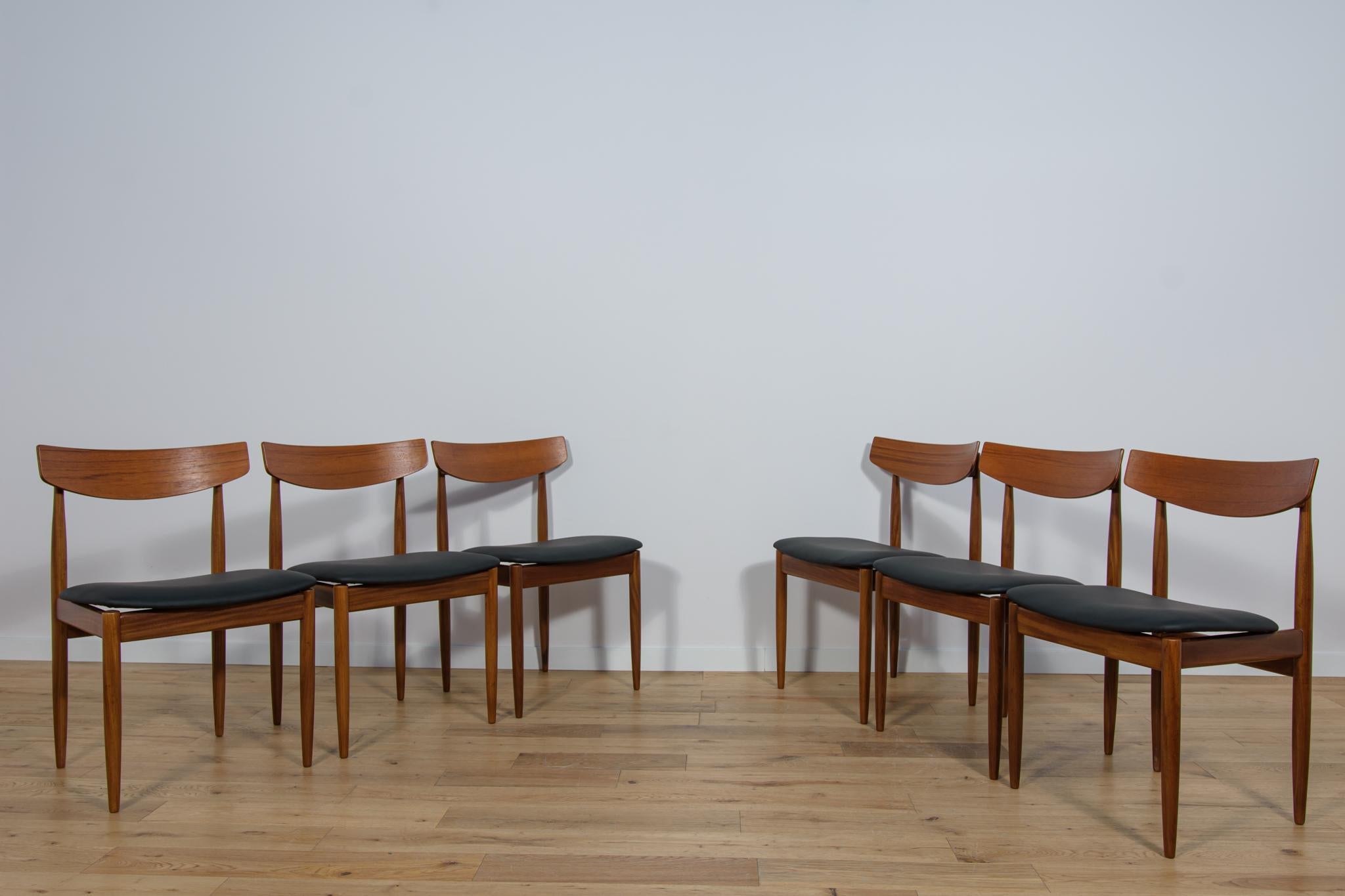 Leather Mid-Century Dining Chairs in Teak by Ib Kofod Larsen for G-Plan, 1960s.