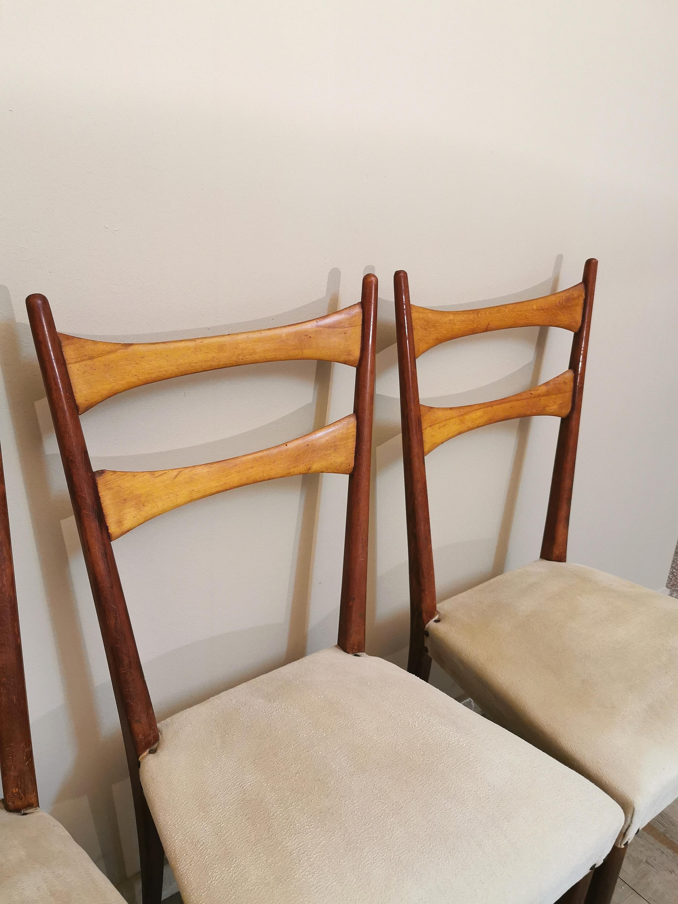 Midcentury Dining Chairs in the Style of Osvaldo Borsani in Wood and Cloth, 1950 9