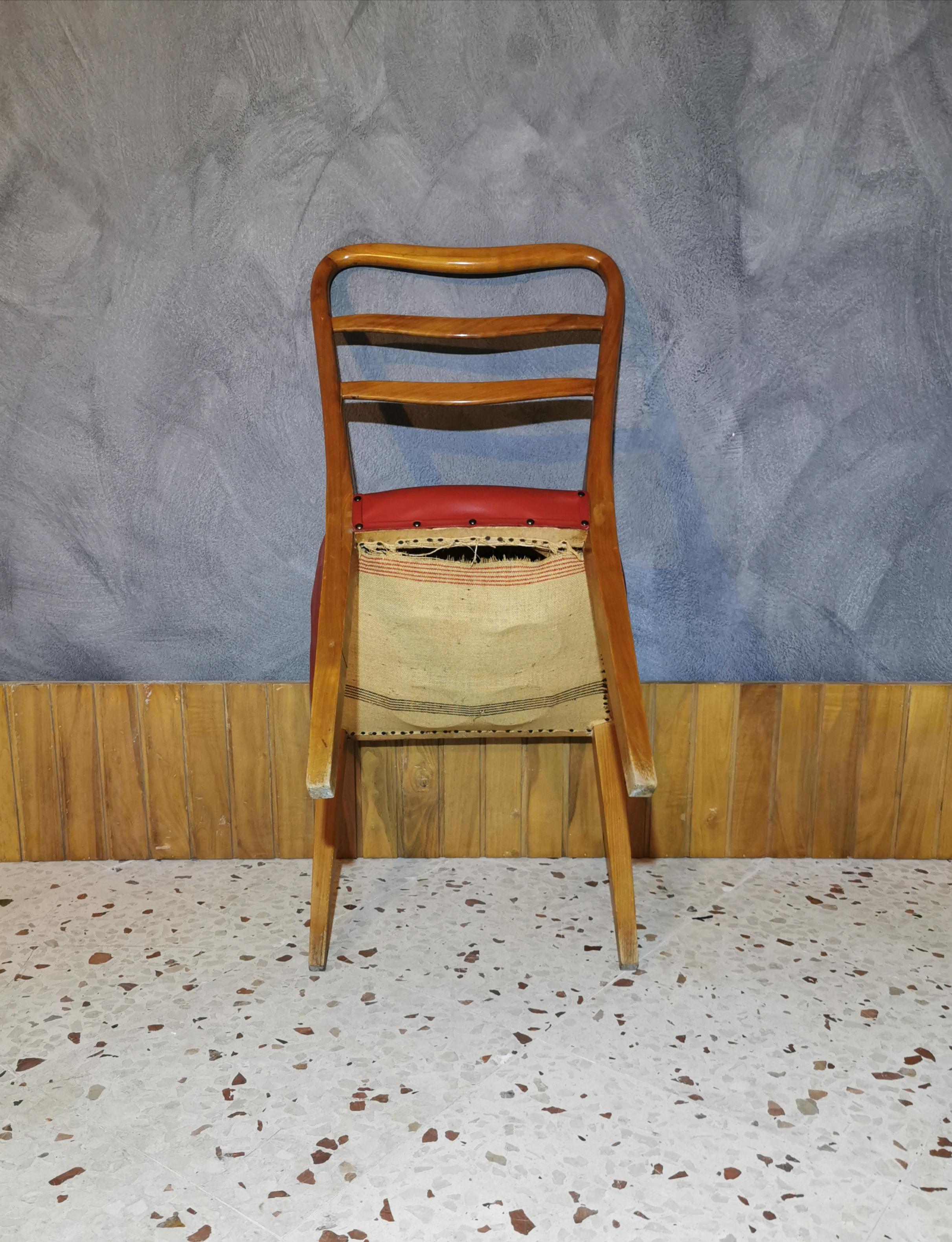 Italian Mid-Century Dining Chairs in the Style of Paolo Buffa in Red Leather, Set of 6