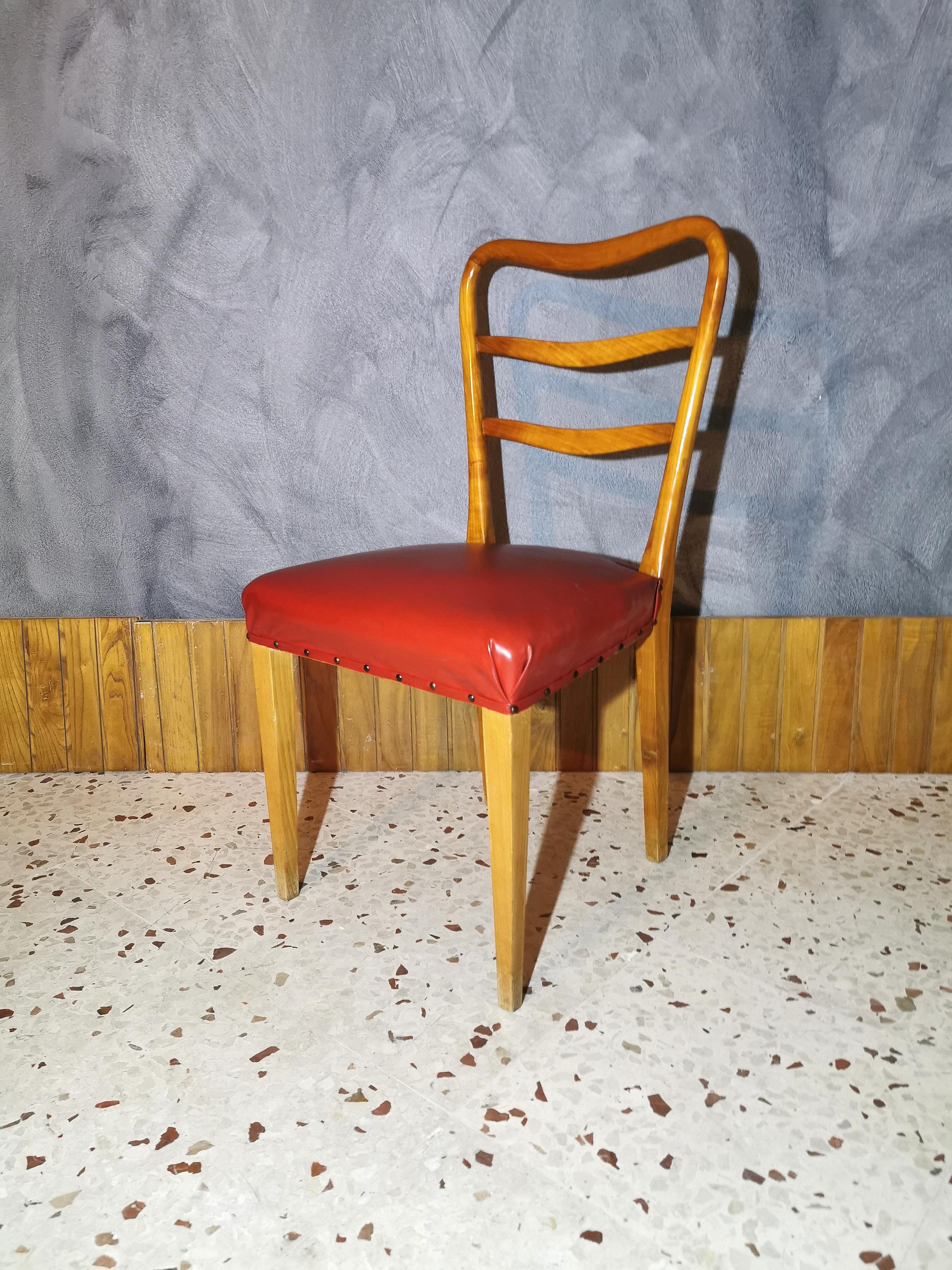Mid-20th Century Mid-Century Dining Chairs in the Style of Paolo Buffa in Red Leather, Set of 6