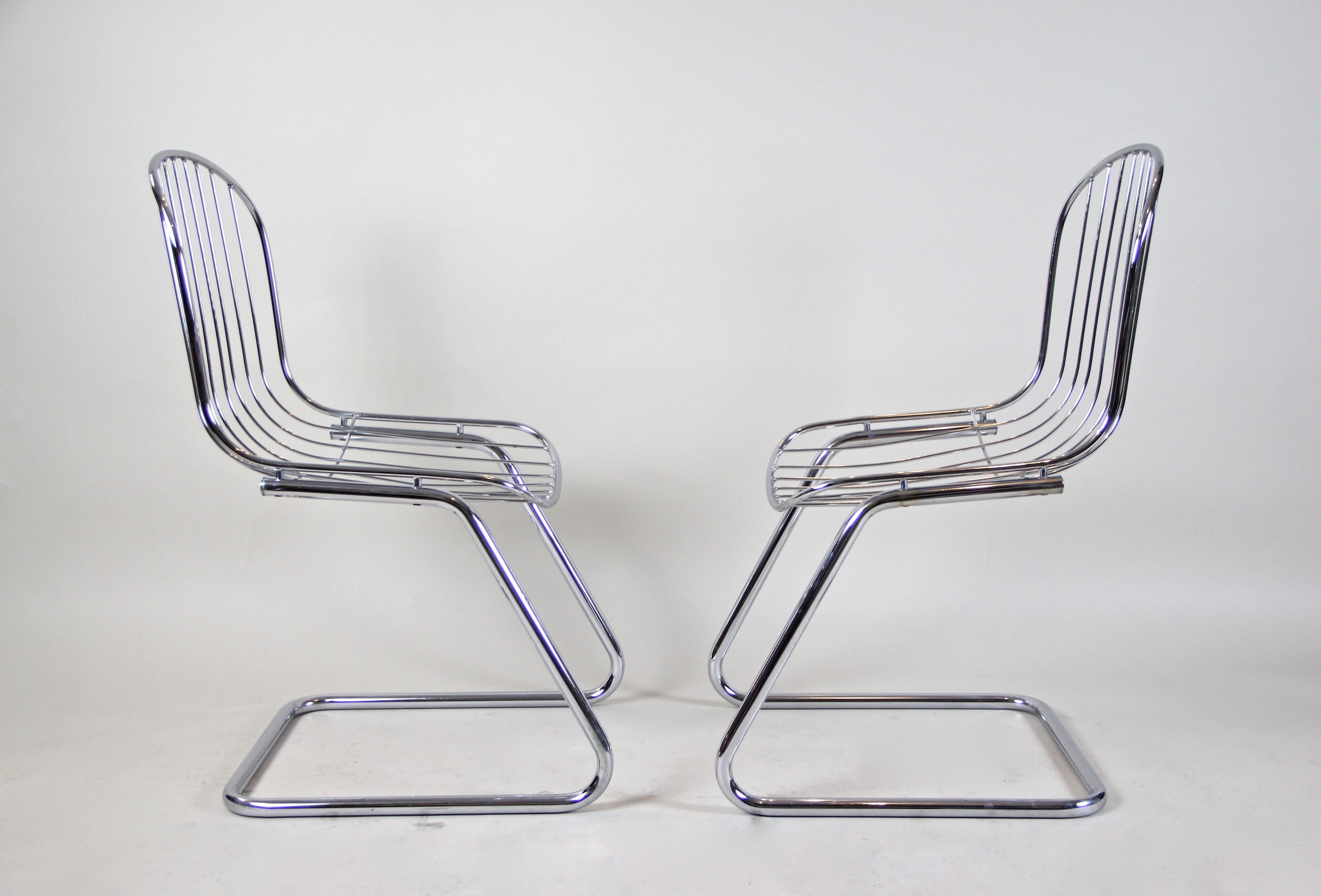 Midcentury Dining Chairs Set of Four by G. Rinaldi Chromed, Italy, circa 1970 4