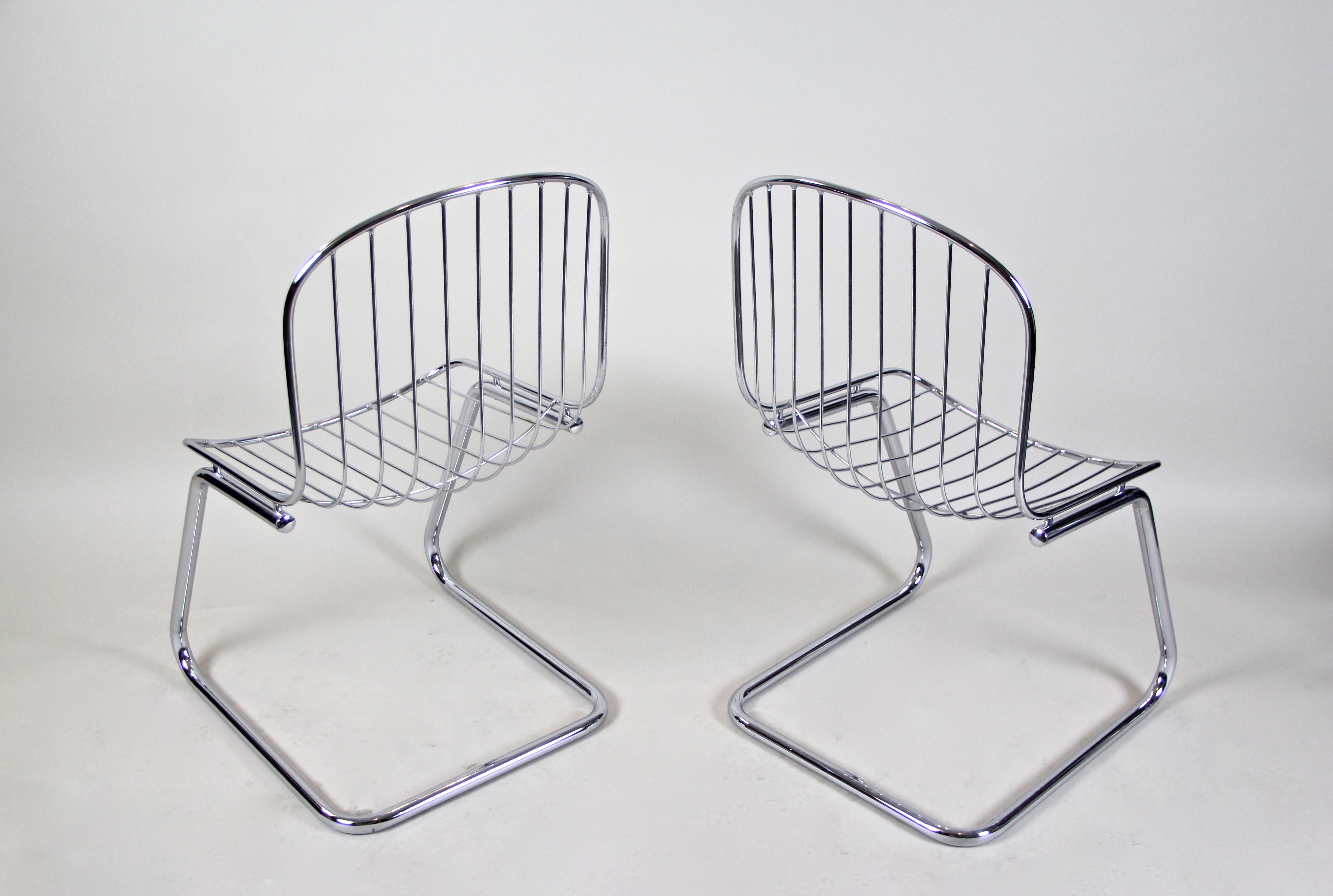 Post-Modern Midcentury Dining Chairs Set of Four by G. Rinaldi Chromed, Italy, circa 1970