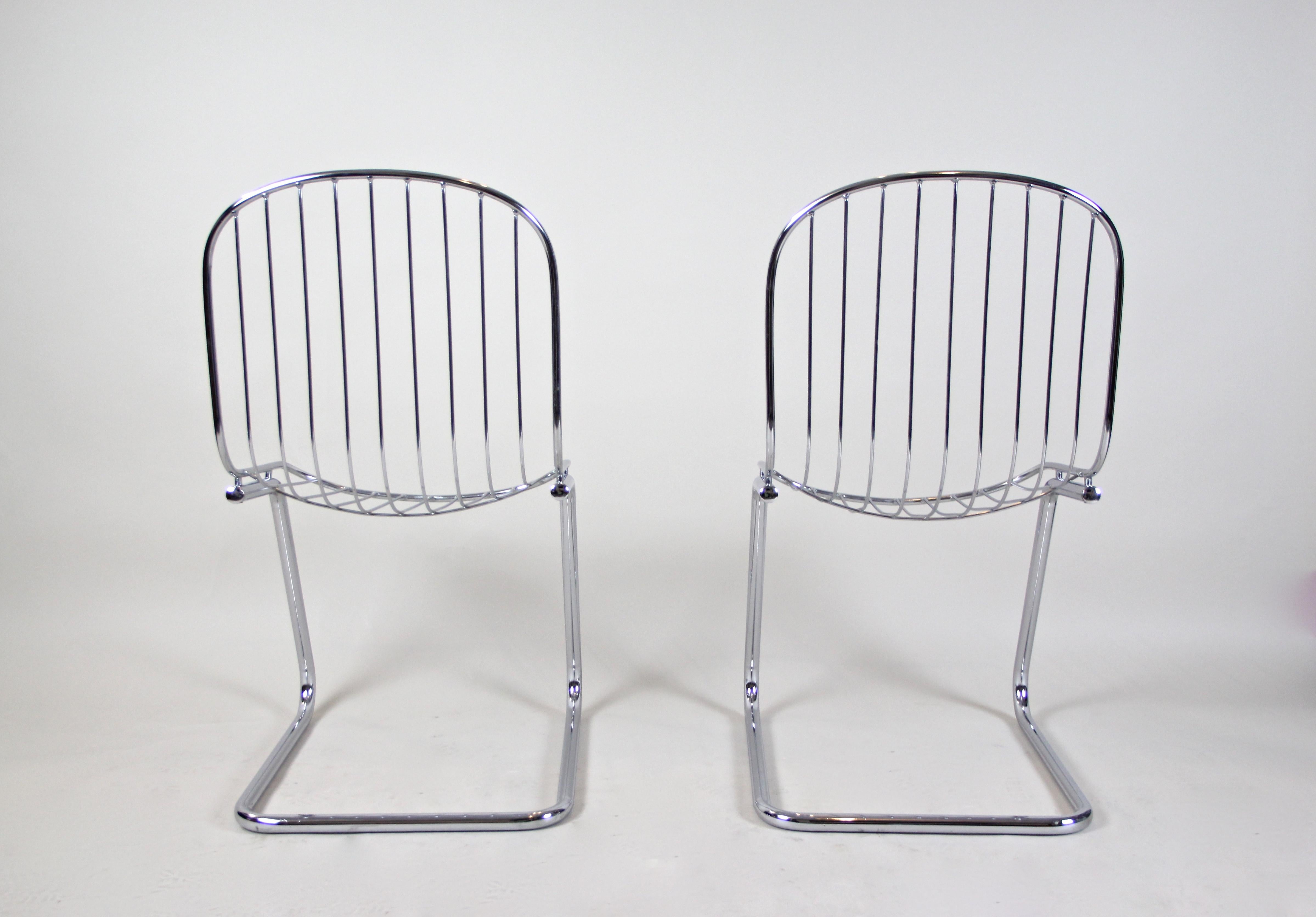 Italian Midcentury Dining Chairs Set of Four by G. Rinaldi Chromed, Italy, circa 1970