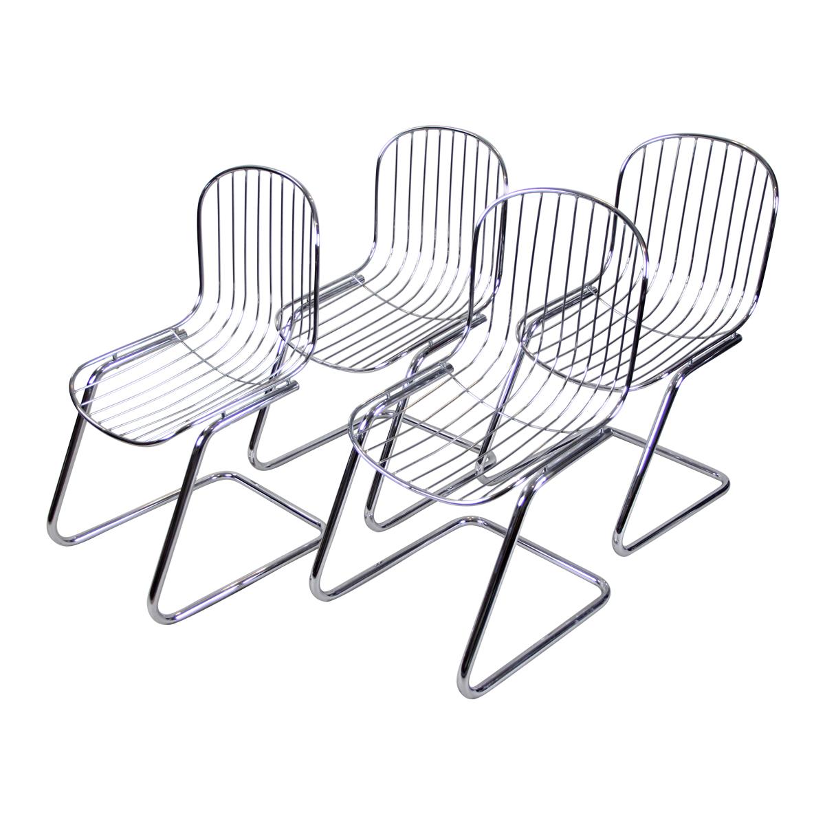 Midcentury Dining Chairs Set of Four by G. Rinaldi Chromed, Italy, circa 1970