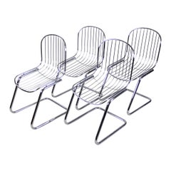 Midcentury Dining Chairs Set of Four by G. Rinaldi Chromed, Italy, circa 1970