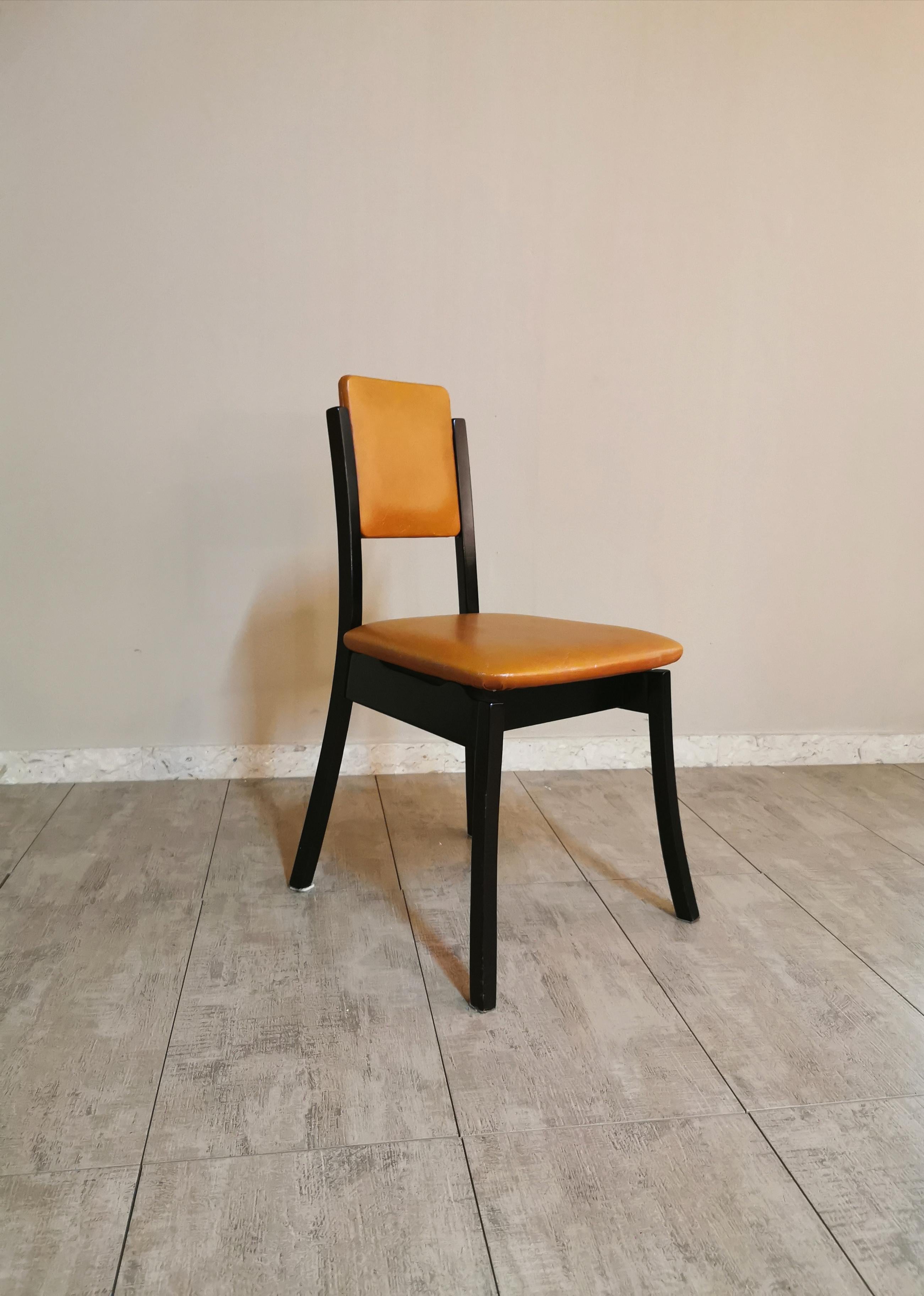 Mid Century Dining Chairs Wood Leather by Angelo Mangiarotti Italy 1970 Set of 4 4