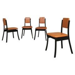 Mid Century Dining Chairs Wood Leather by Angelo Mangiarotti Italy 1970 Set of 4