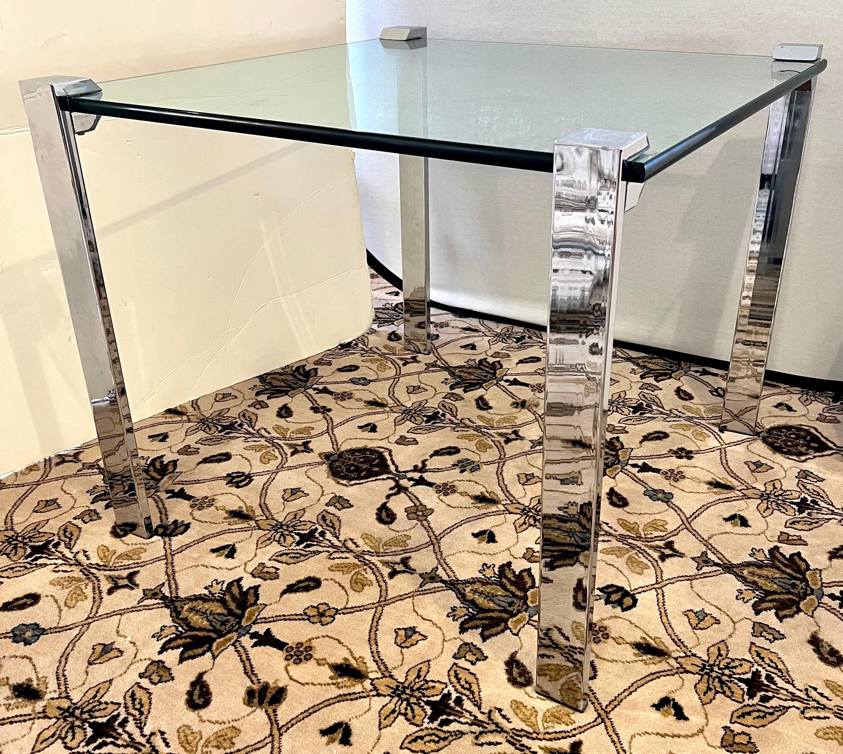American Mid Century Dining Game Table Set, Chrome & Glass and Four Cesca Chairs
