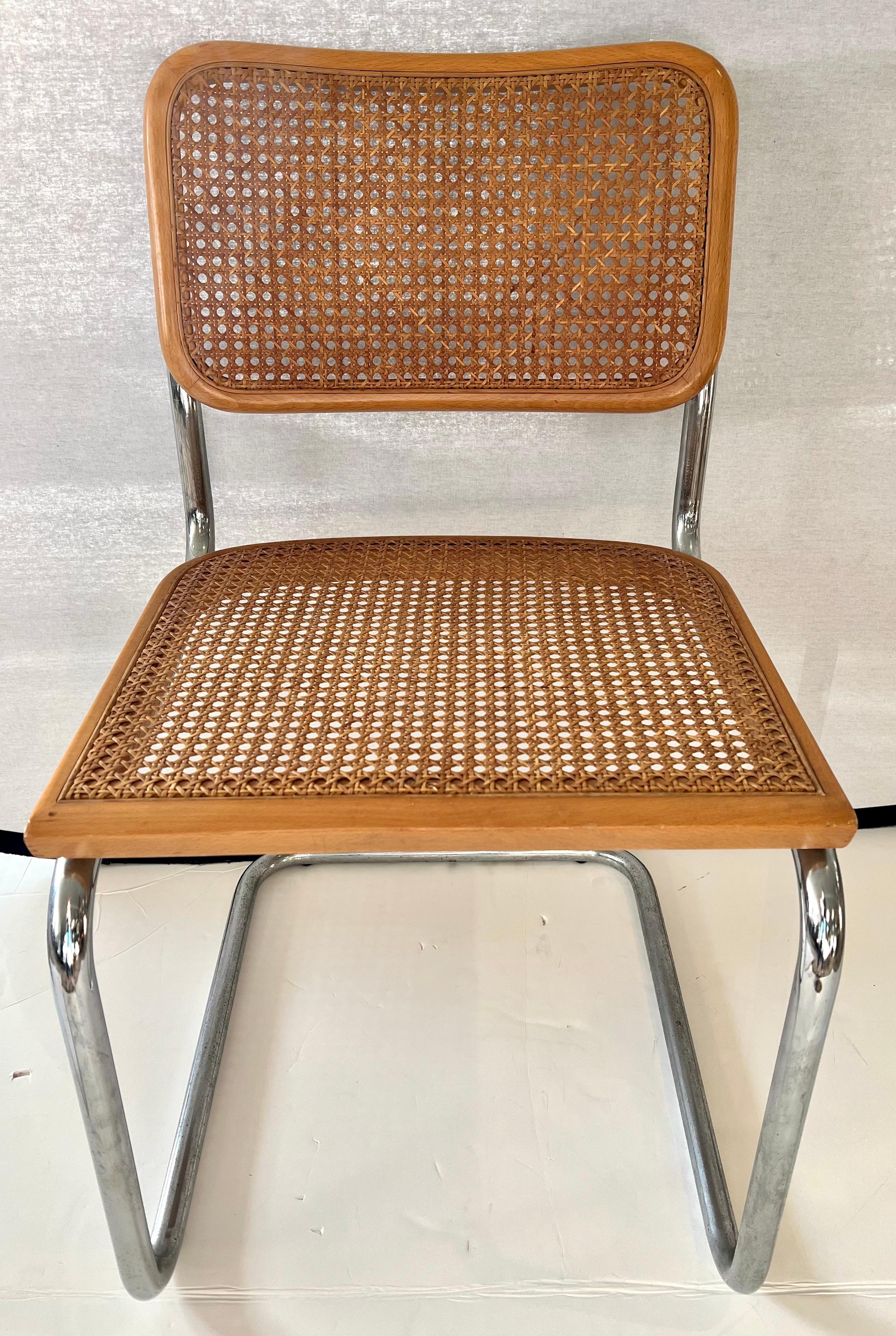 Cane Mid Century Dining Game Table Set, Chrome & Glass and Four Cesca Chairs