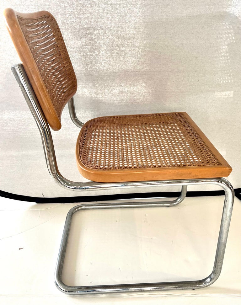 Mid Century Dining Game Table Set, Chrome & Glass and Four Cesca Chairs For Sale 2