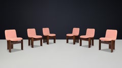 Mid-century Dining Room Chairs Featuring Beech Wood and Salmon-colored Fabric