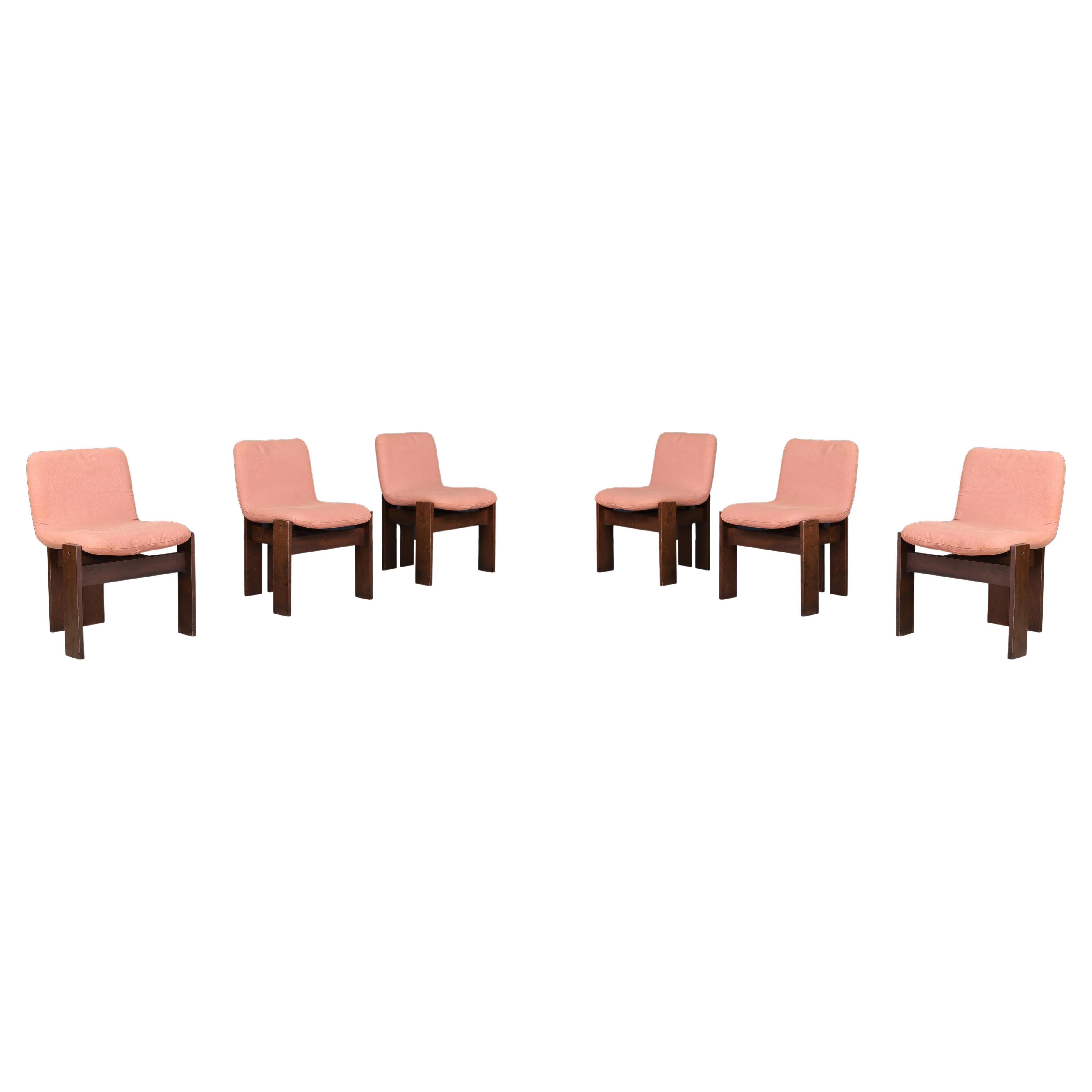 Mid-century Dining Room Chairs Featuring Beech Wood and Salmon-colored Fabric