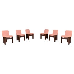 Sillas de comedor de mediados de siglo con madera de haya y tela color salmón