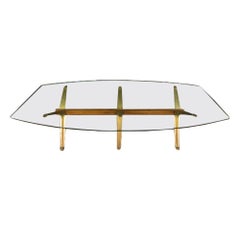 Midcentury Dining Room or Conference Table, Brass and Wood X-Base, C 1950