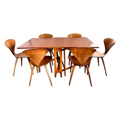 Mid Century Dining Room Set with Dual Gate-Leg Table & Set of 6 Cherner Chairs