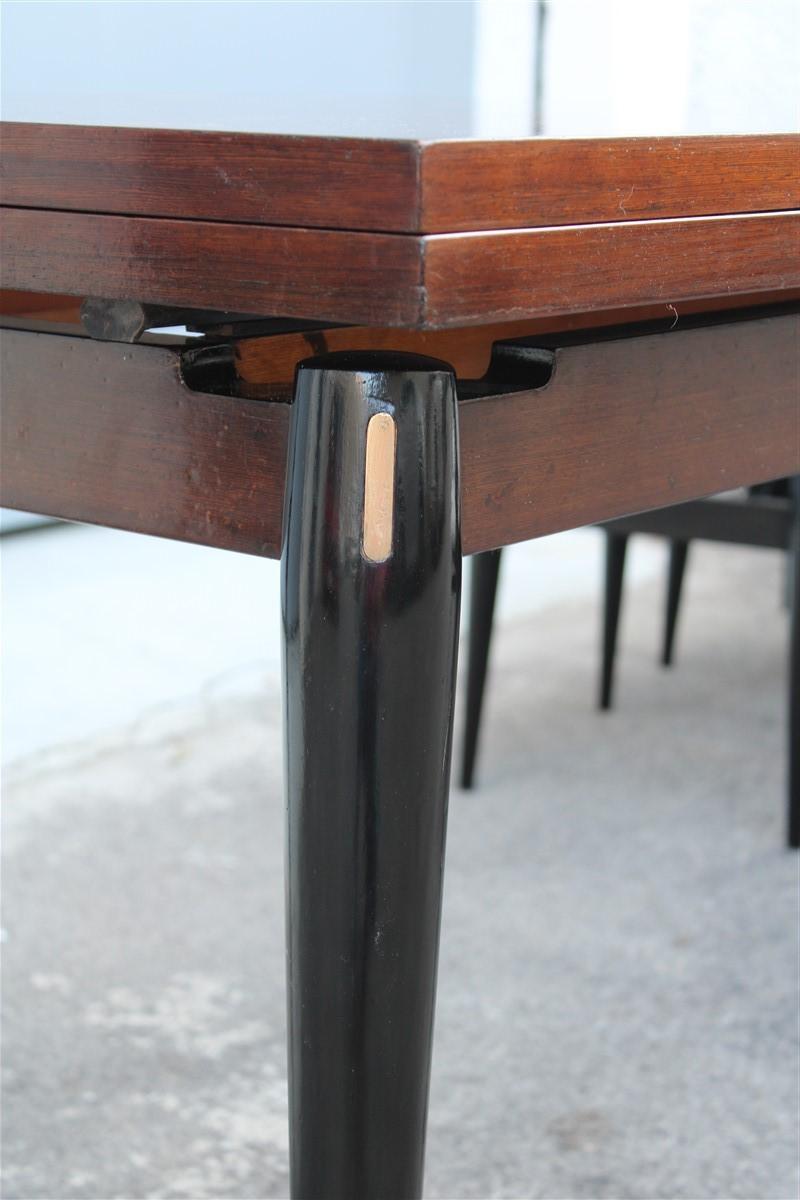 Midcentury Dining Room Sets Teak Wood Brass Italian Design Extendable Table For Sale 5