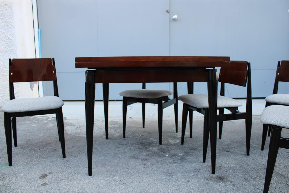 Midcentury Dining Room Sets Teak Wood Brass Italian Design Extendable Table For Sale 11
