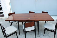 Midcentury Dining Room Sets Teak Wood Brass Italian Design Extendable Table