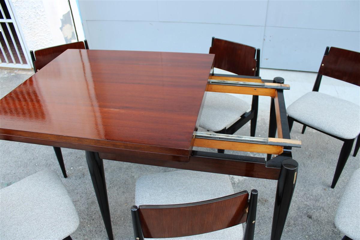 Mid-20th Century Midcentury Dining Room Sets Teak Wood Brass Italian Design Extendable Table For Sale